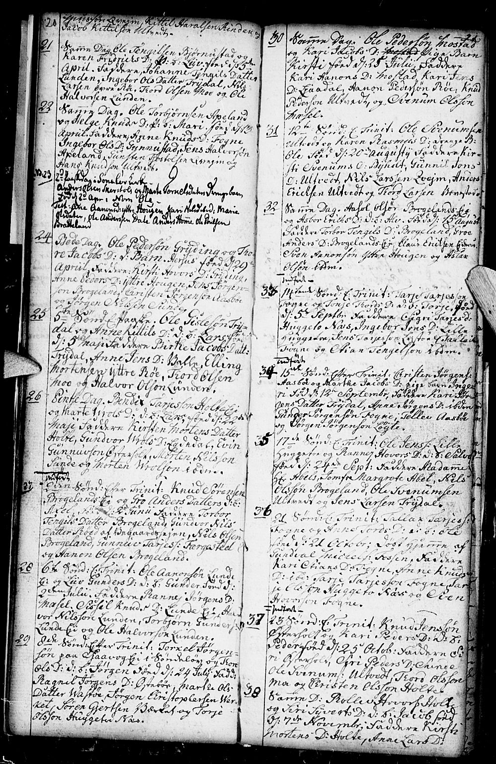 Gjerstad sokneprestkontor, SAK/1111-0014/F/Fb/Fba/L0001: Parish register (copy) no. B 1, 1797-1816, p. 20-21