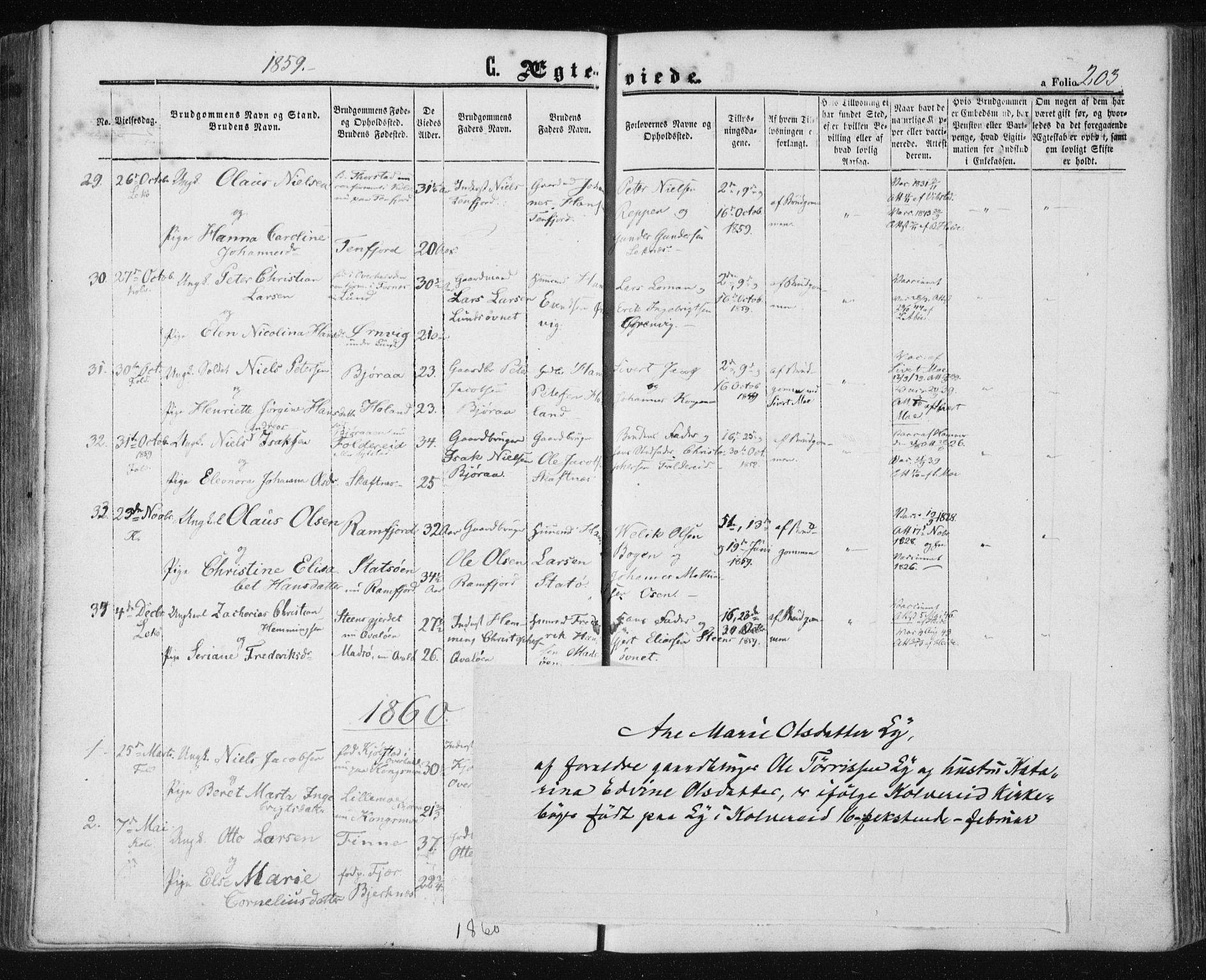 Ministerialprotokoller, klokkerbøker og fødselsregistre - Nord-Trøndelag, SAT/A-1458/780/L0641: Parish register (official) no. 780A06, 1857-1874, p. 203