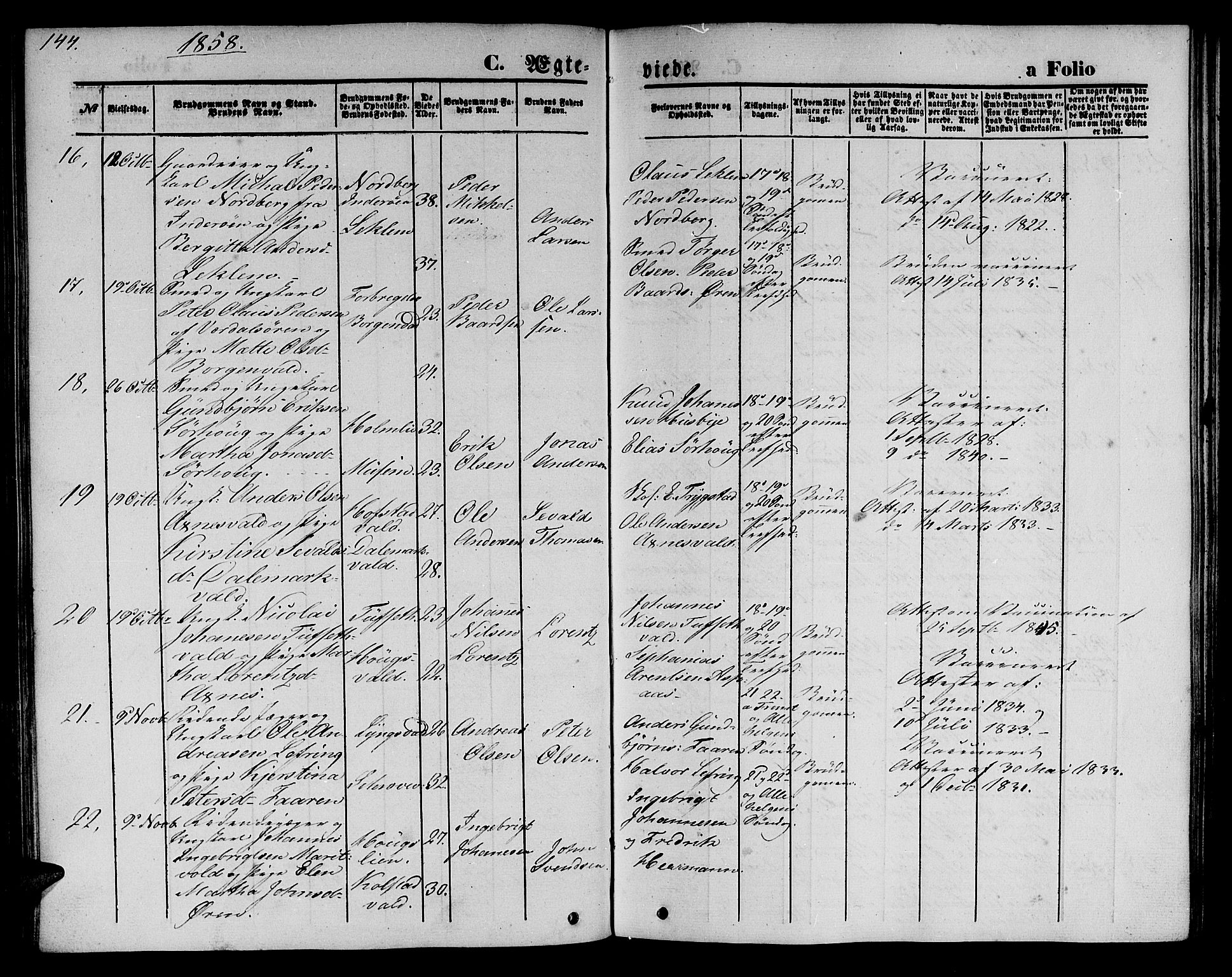 Ministerialprotokoller, klokkerbøker og fødselsregistre - Nord-Trøndelag, SAT/A-1458/723/L0254: Parish register (copy) no. 723C02, 1858-1868, p. 144