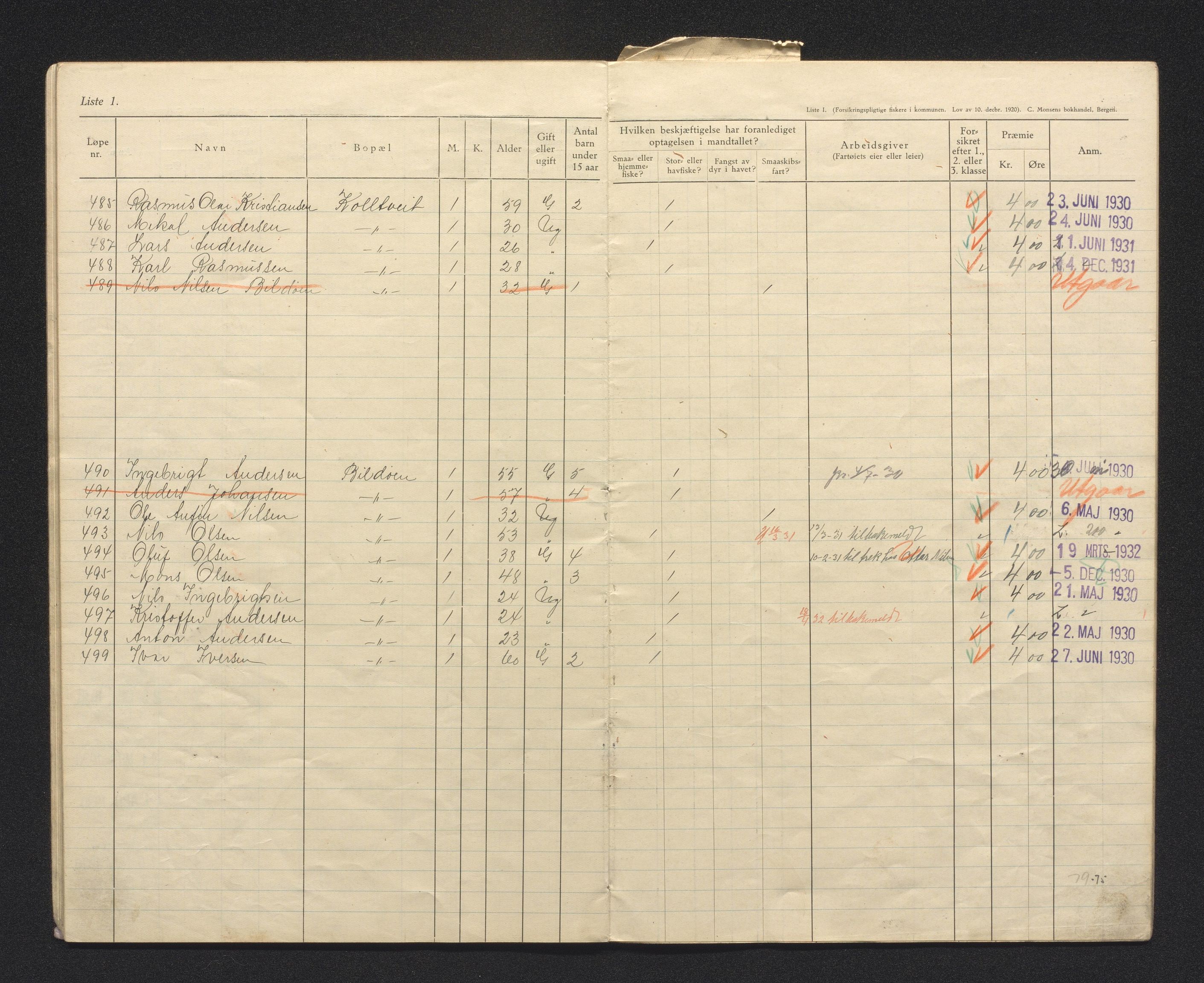 Fjell kommune. Fiskarmanntalsnemnda, IKAH/1246-352/F/Fa/L0001/0009: Fiskarmanntal / Fiskarmanntal, 1930