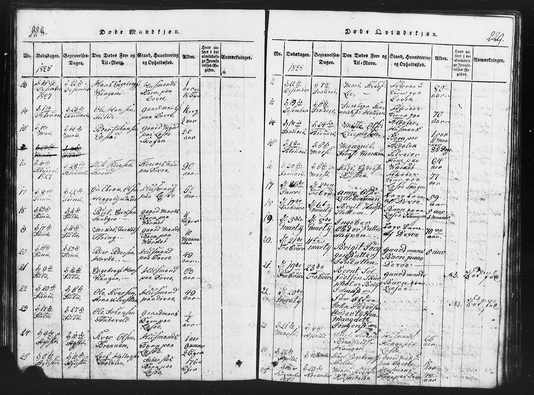 Lesja prestekontor, SAH/PREST-068/H/Ha/Hab/L0001: Parish register (copy) no. 1, 1820-1831, p. 228-229