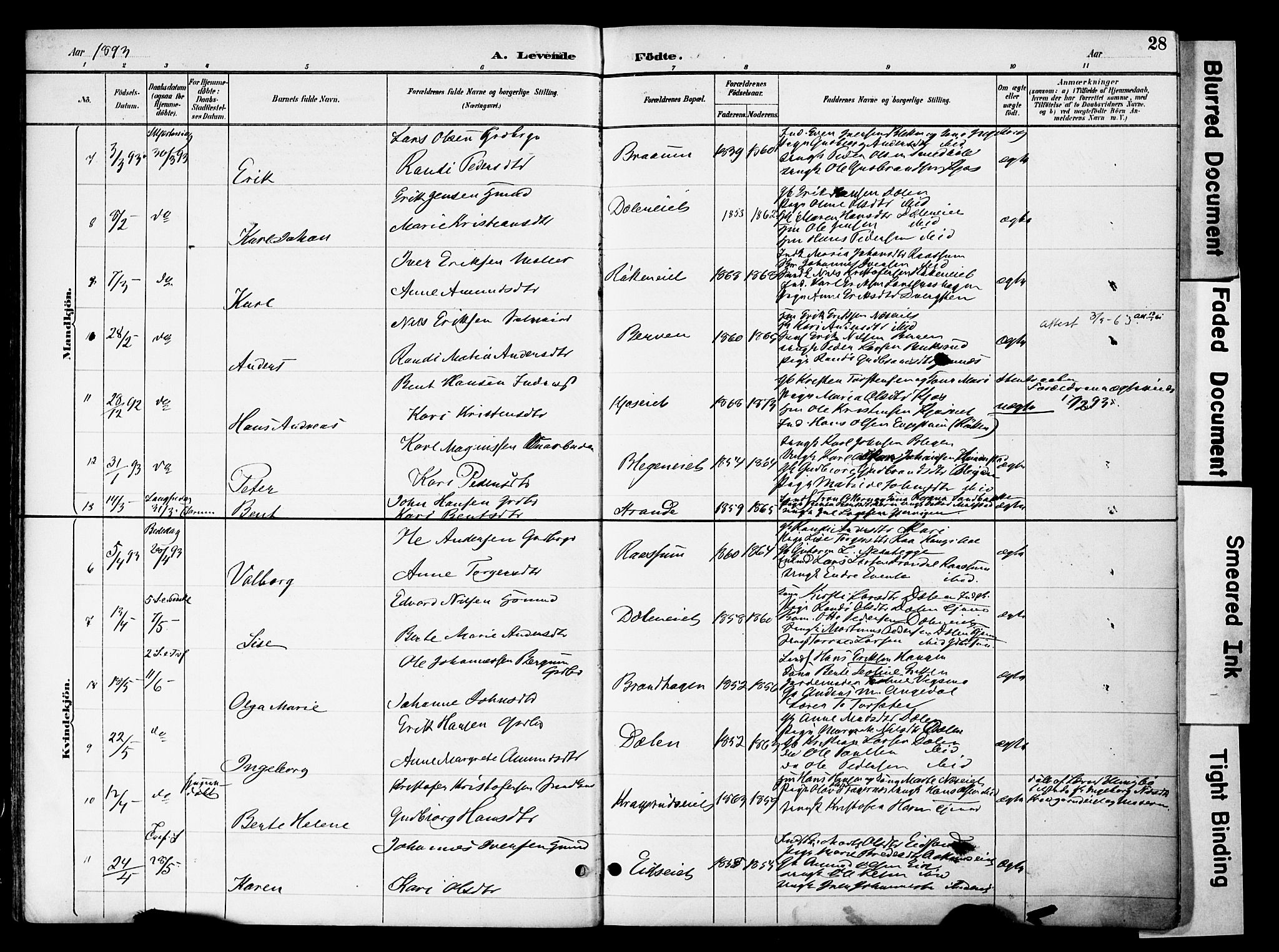 Gran prestekontor, SAH/PREST-112/H/Ha/Haa/L0020: Parish register (official) no. 20, 1889-1899, p. 28