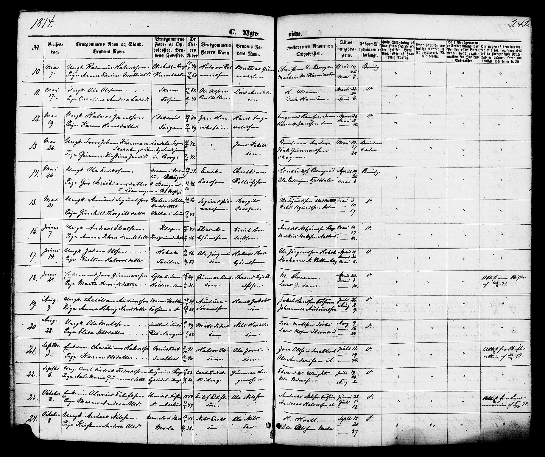 Gjerpen kirkebøker, SAKO/A-265/F/Fa/L0009: Parish register (official) no. I 9, 1872-1885, p. 242