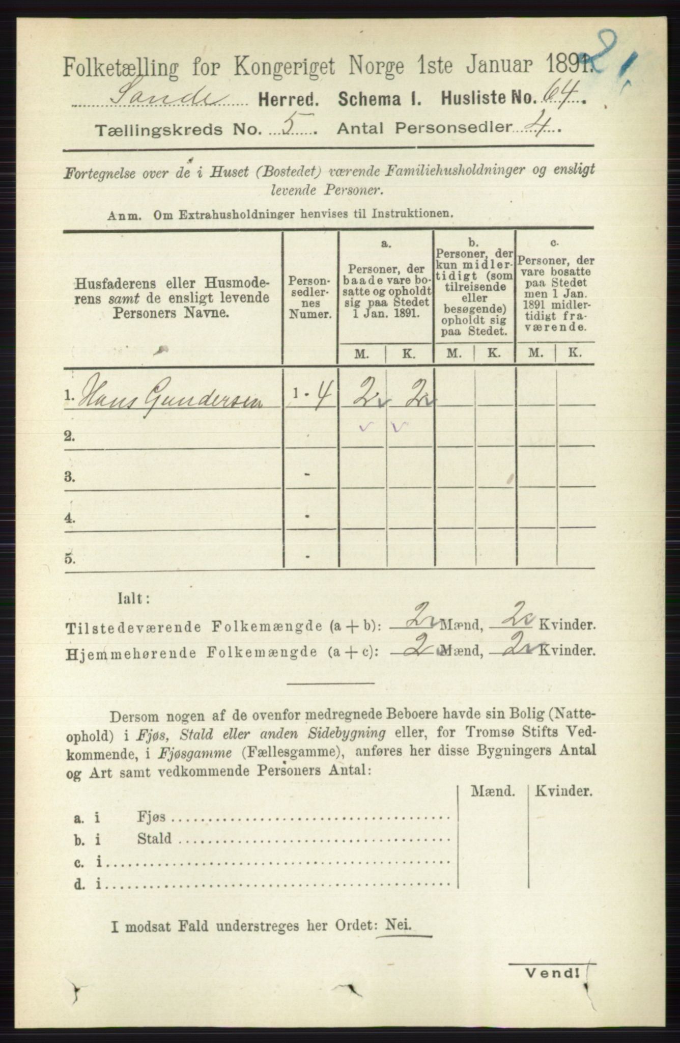 RA, 1891 census for 0713 Sande, 1891, p. 2123