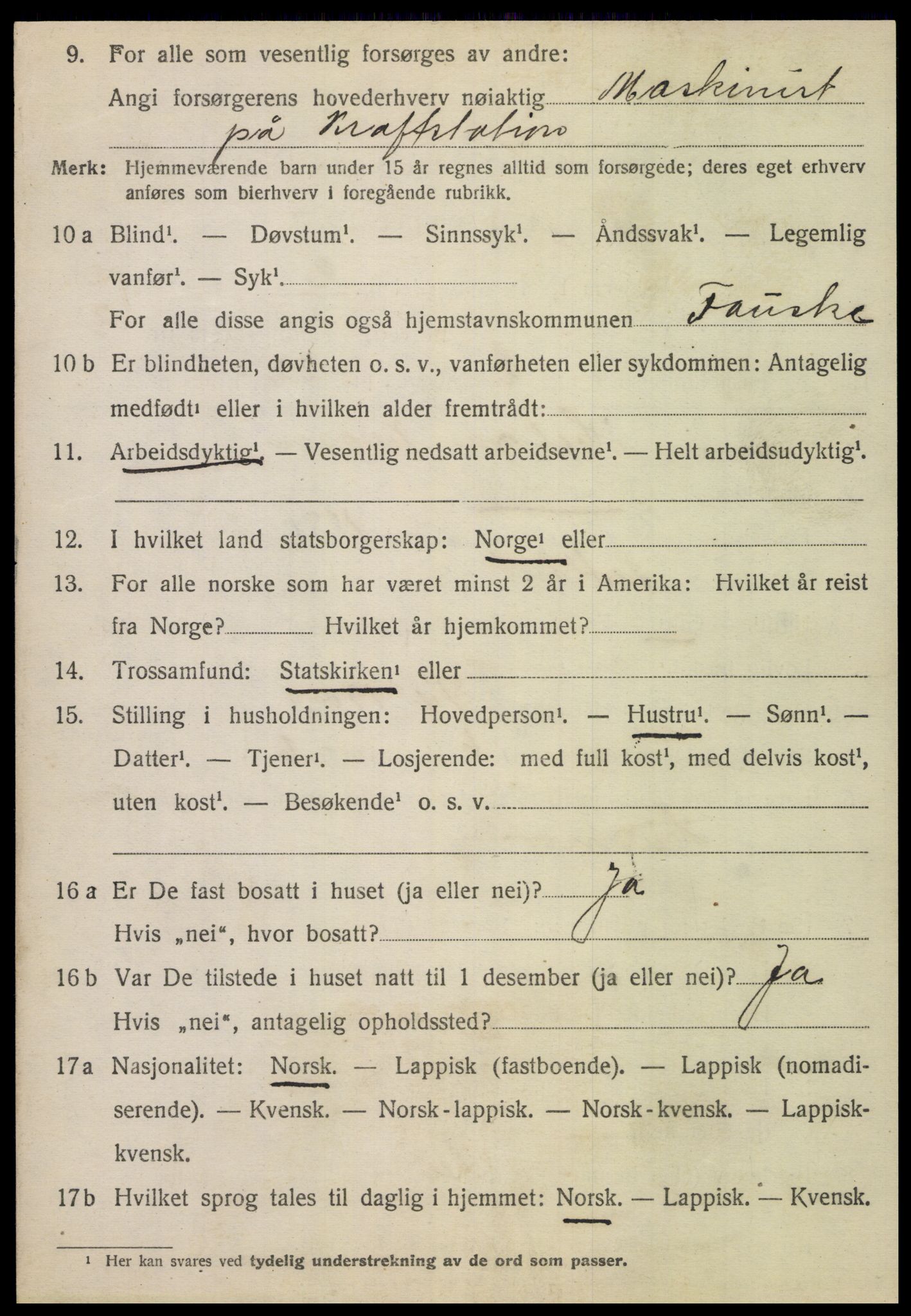 SAT, 1920 census for Fauske, 1920, p. 2903