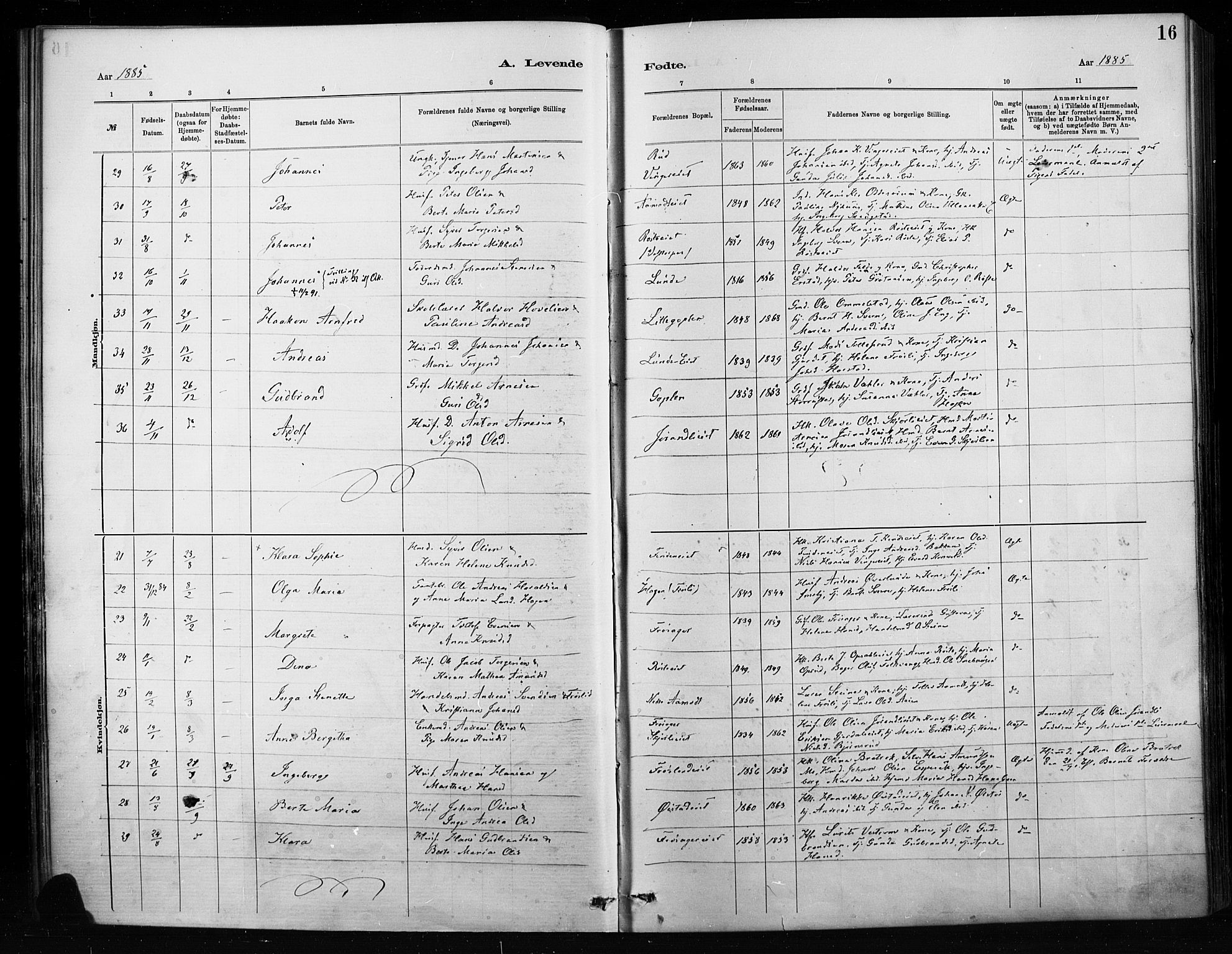 Nordre Land prestekontor, AV/SAH-PREST-124/H/Ha/Haa/L0004: Parish register (official) no. 4, 1882-1896, p. 16