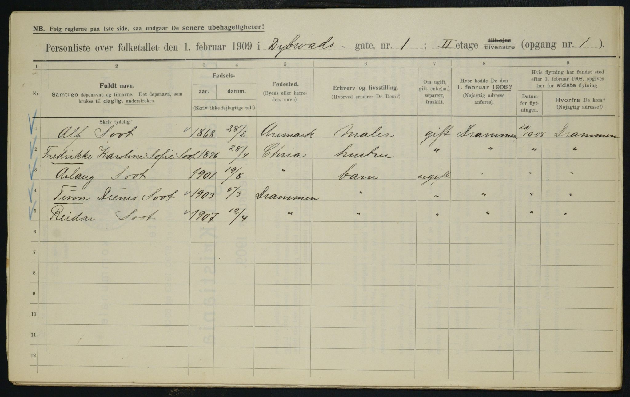 OBA, Municipal Census 1909 for Kristiania, 1909, p. 15911