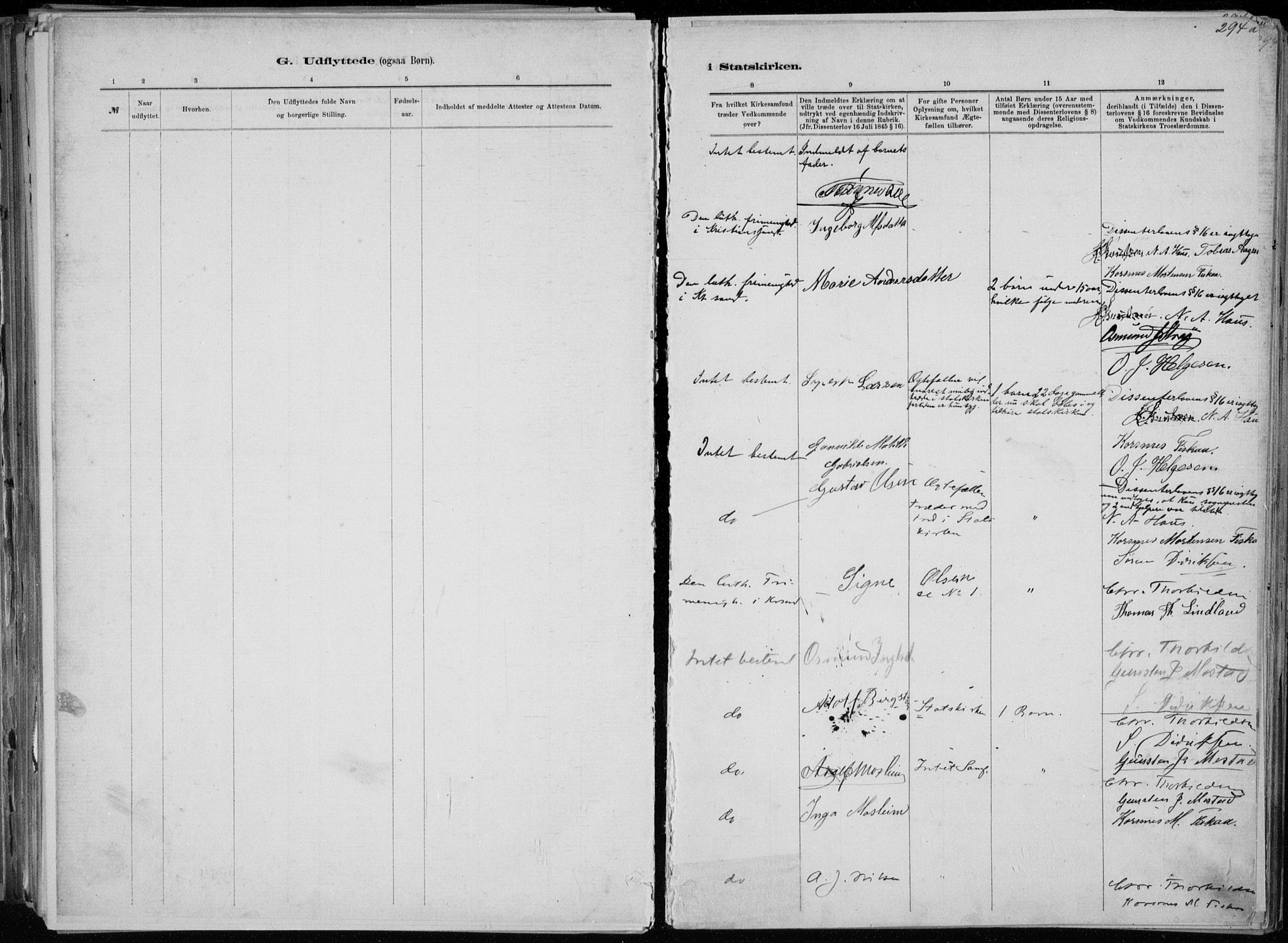 Oddernes sokneprestkontor, SAK/1111-0033/F/Fa/Faa/L0009: Parish register (official) no. A 9, 1884-1896, p. 294a