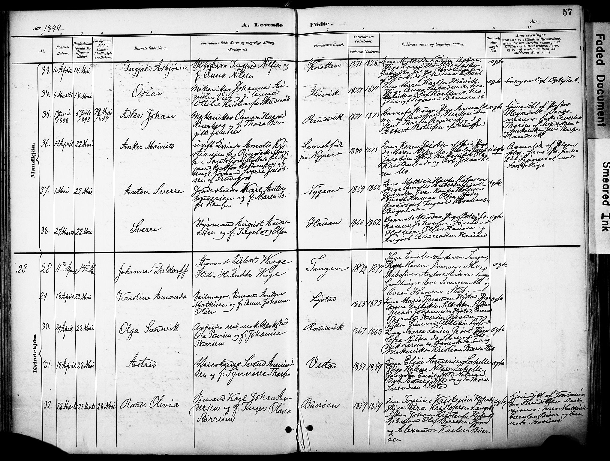 Sandar kirkebøker, AV/SAKO-A-243/F/Fa/L0014: Parish register (official) no. 14, 1896-1909, p. 57