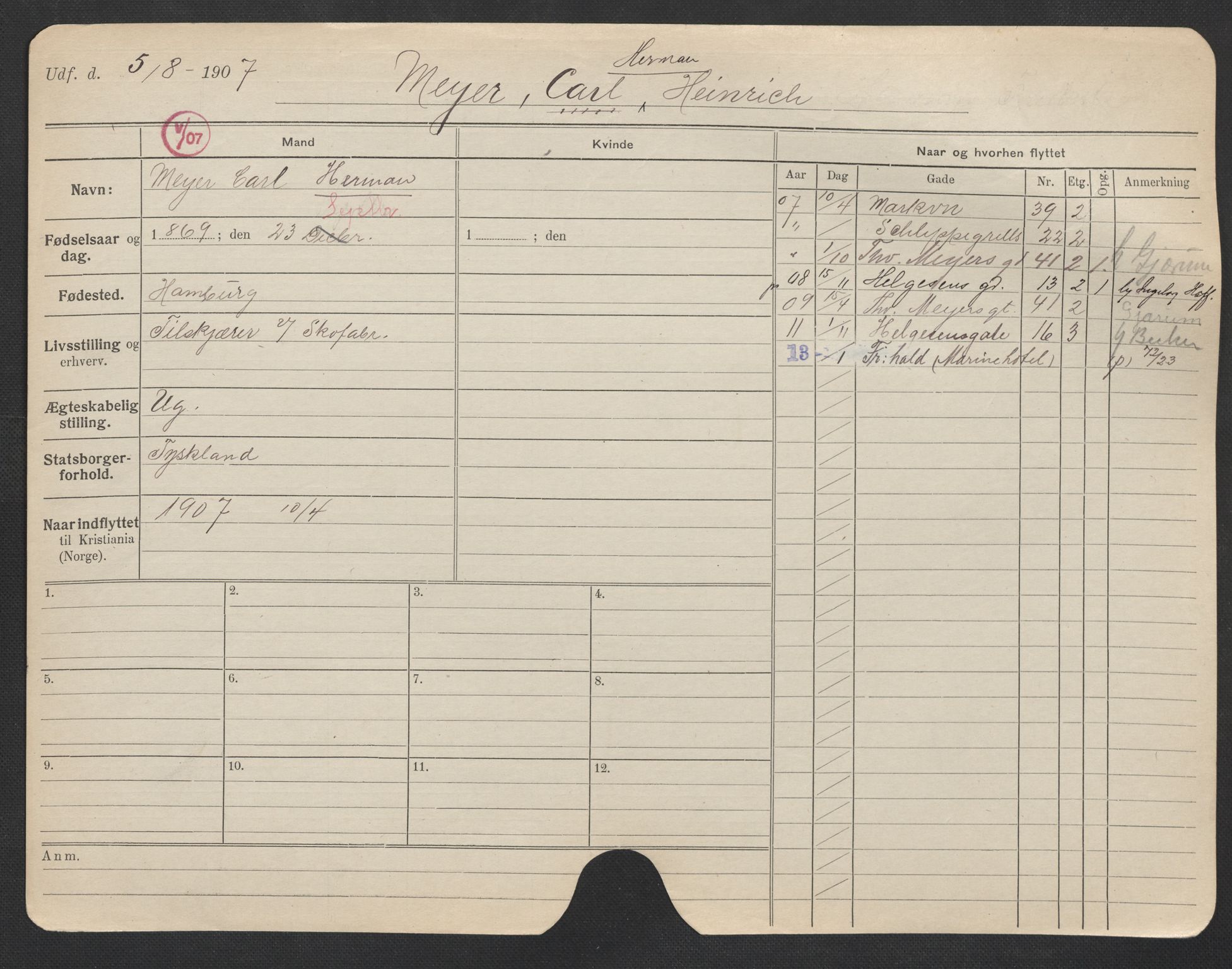 Oslo folkeregister, Registerkort, AV/SAO-A-11715/F/Fa/Fac/L0007: Menn, 1906-1914, p. 674a