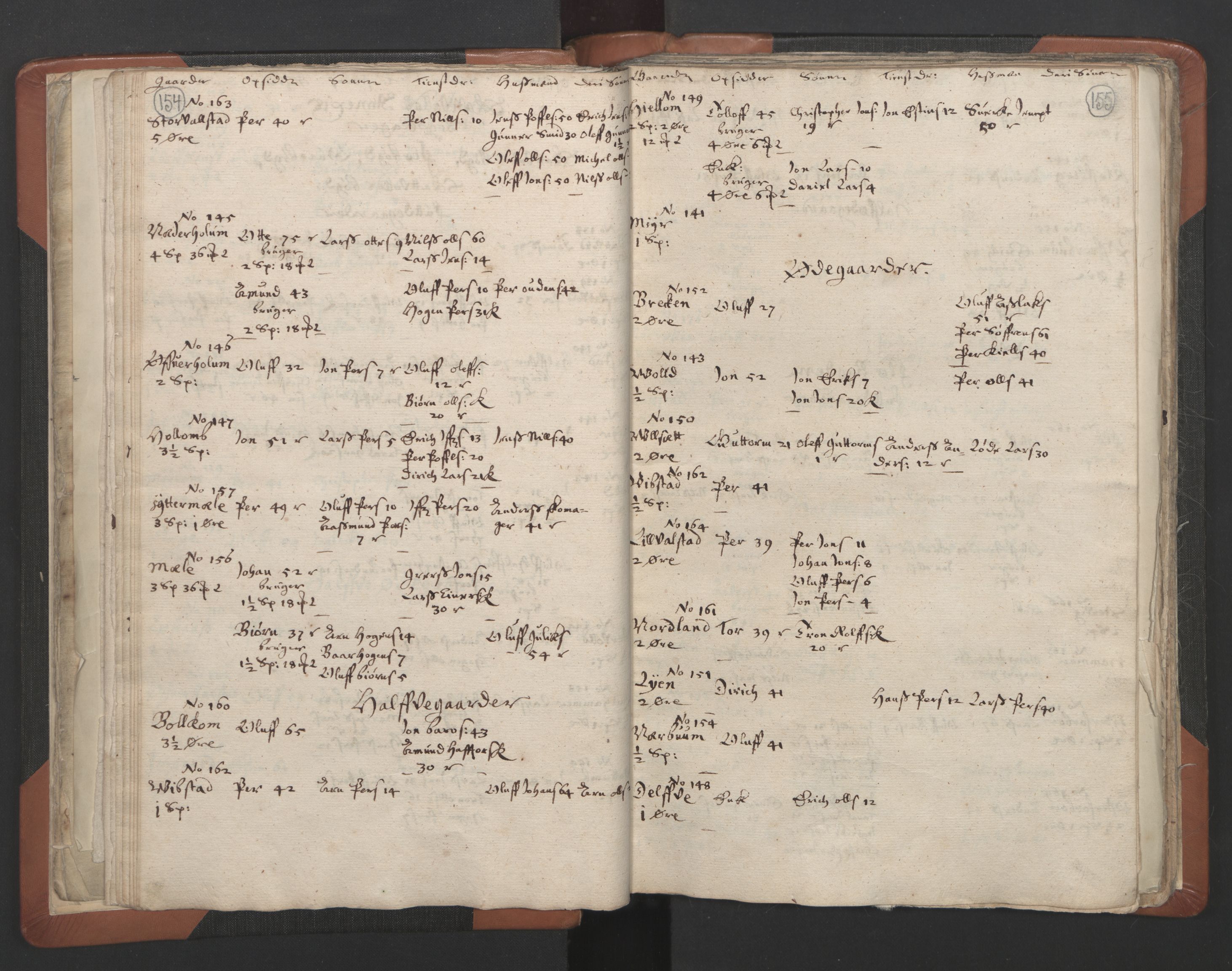 RA, Vicar's Census 1664-1666, no. 32: Innherad deanery, 1664-1666, p. 154-155