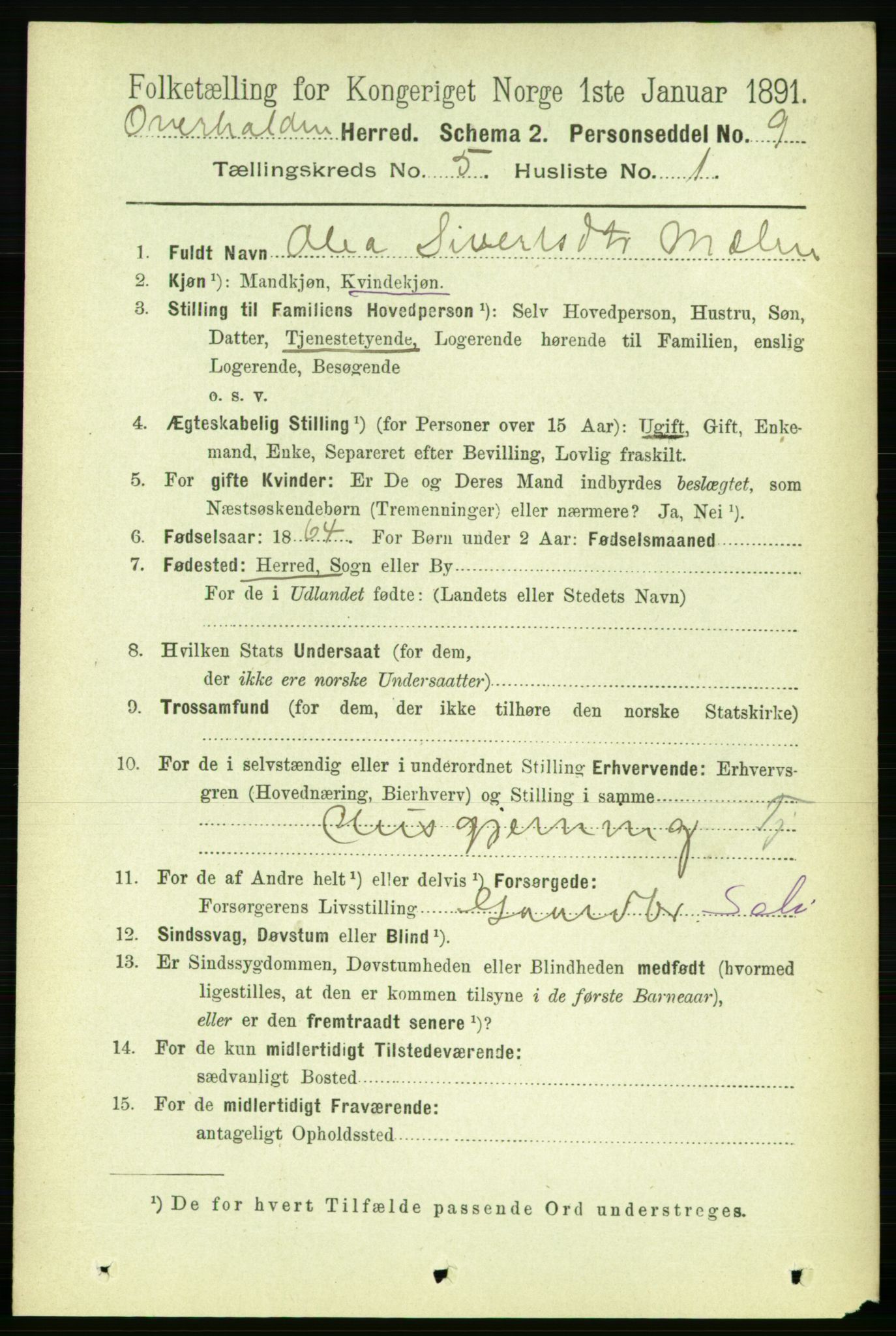 RA, 1891 census for 1744 Overhalla, 1891, p. 1679