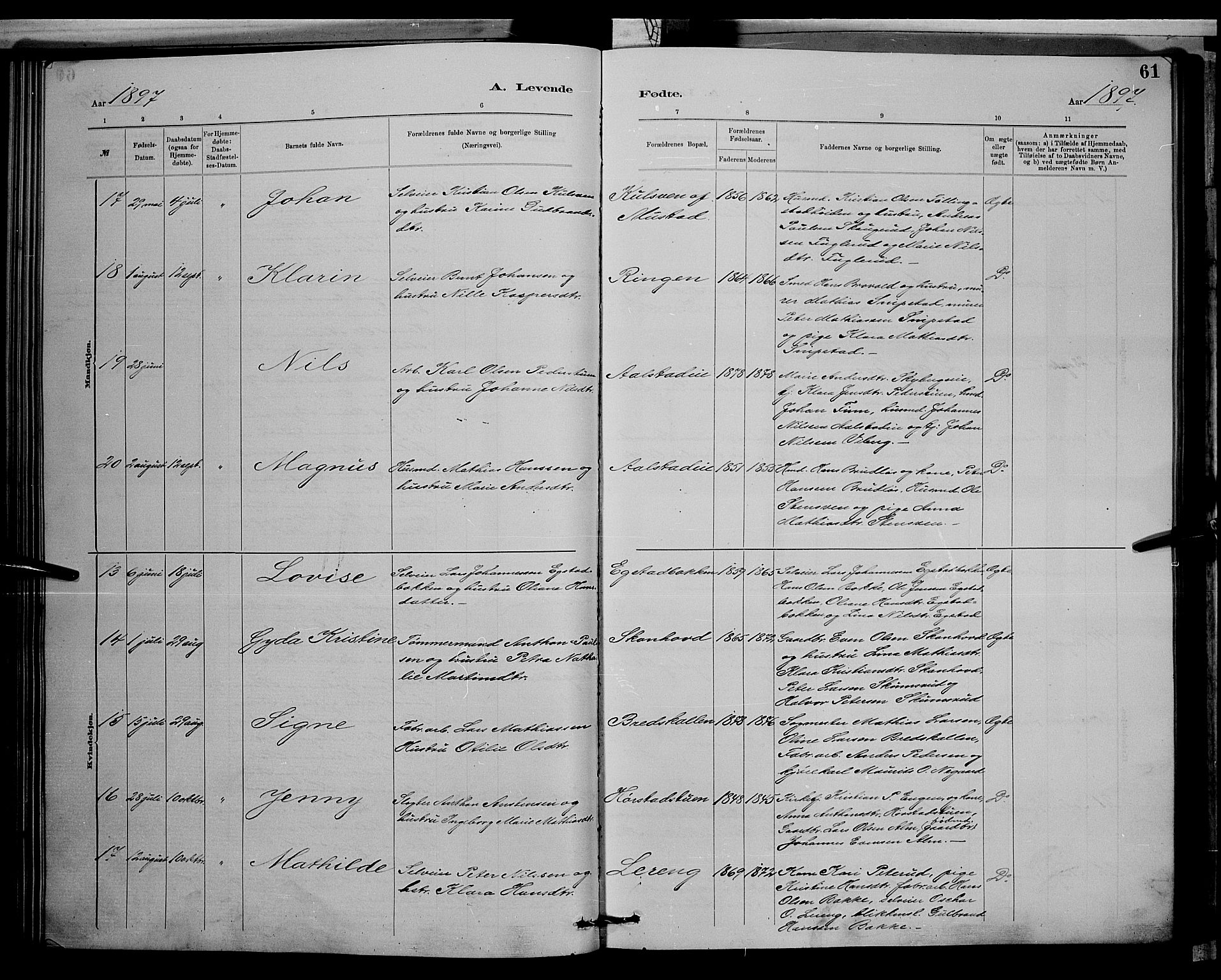 Vardal prestekontor, AV/SAH-PREST-100/H/Ha/Hab/L0008: Parish register (copy) no. 8, 1881-1898, p. 61