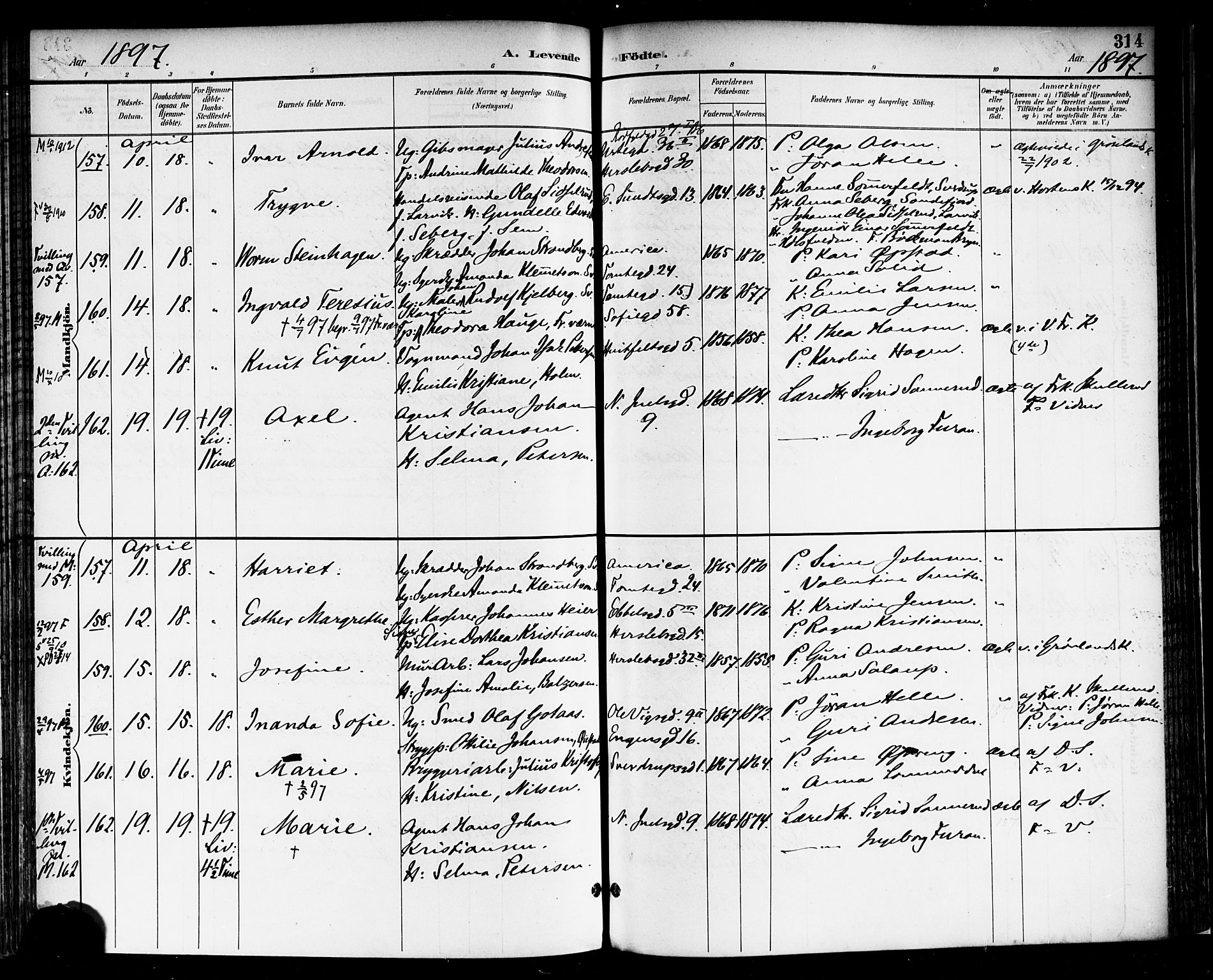 Rikshospitalet prestekontor Kirkebøker, AV/SAO-A-10309b/F/L0009: Parish register (official) no. 9, 1894-1897, p. 314