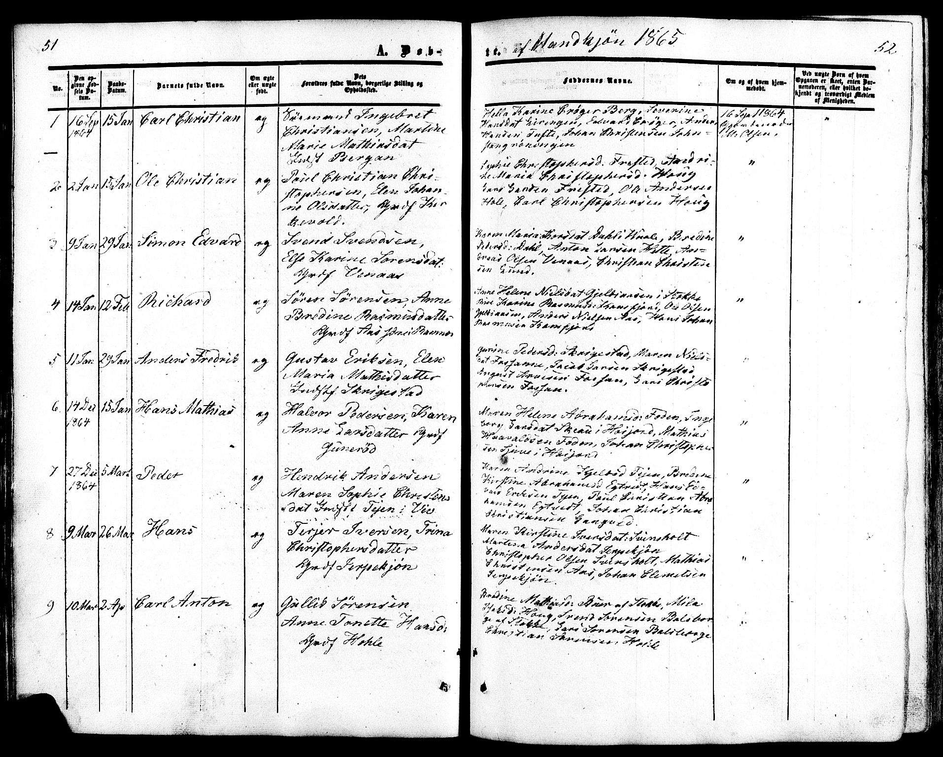 Ramnes kirkebøker, AV/SAKO-A-314/F/Fa/L0006: Parish register (official) no. I 6, 1862-1877, p. 51-52