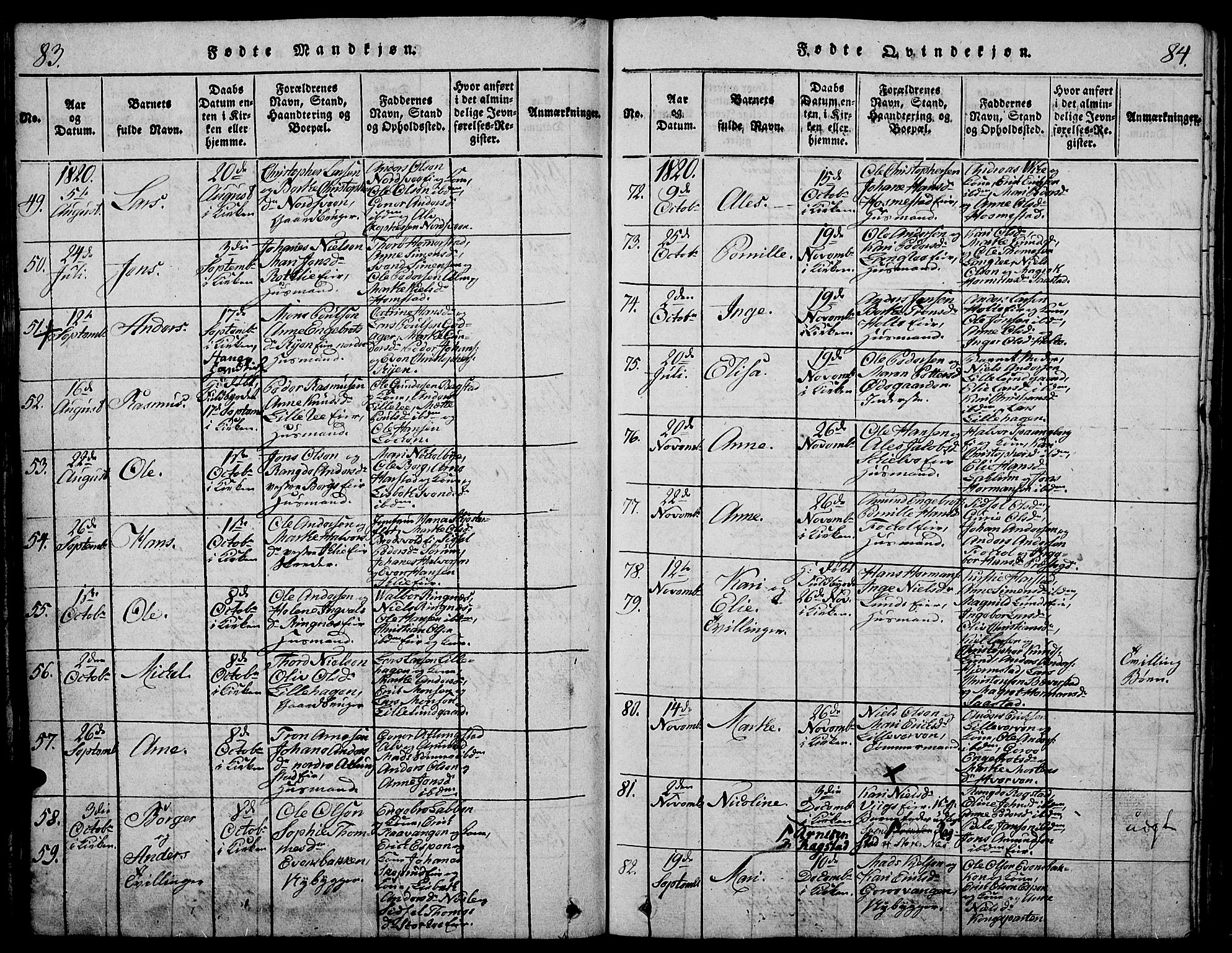 Stange prestekontor, SAH/PREST-002/K/L0008: Parish register (official) no. 8, 1814-1825, p. 83-84