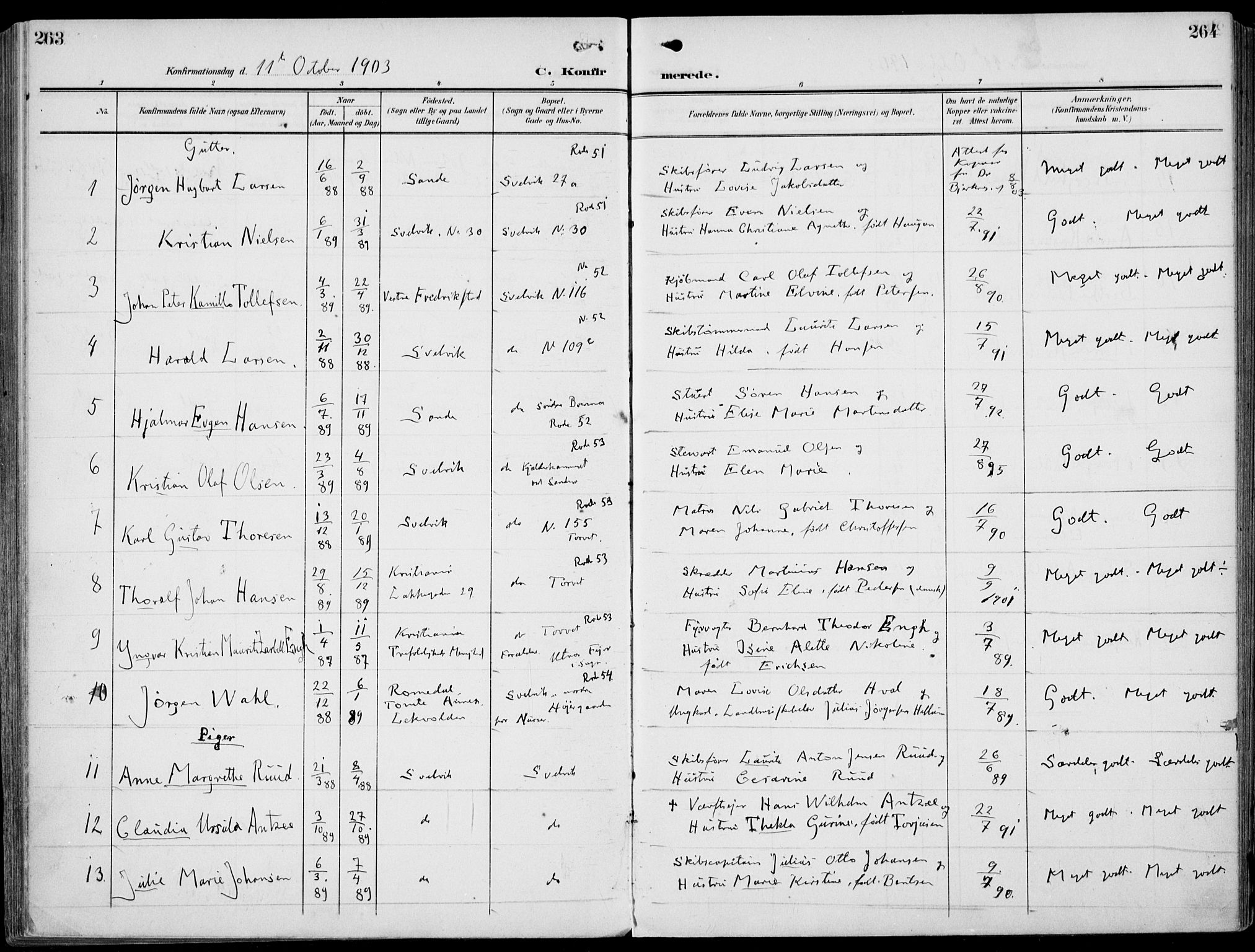 Strømm kirkebøker, AV/SAKO-A-322/F/Fb/L0002: Parish register (official) no. II 2, 1900-1919, p. 263-264