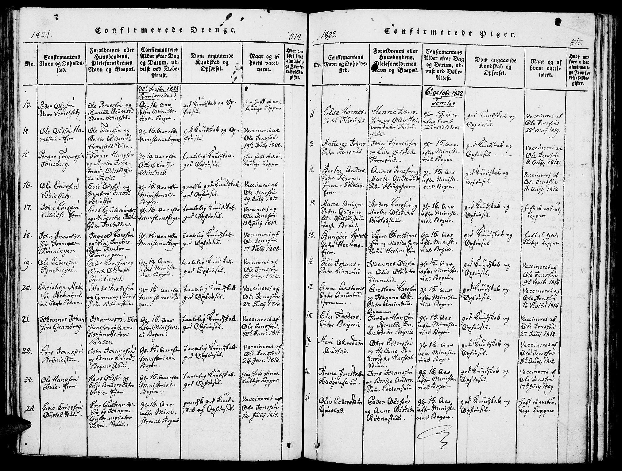 Romedal prestekontor, SAH/PREST-004/K/L0002: Parish register (official) no. 2, 1814-1828, p. 514-515