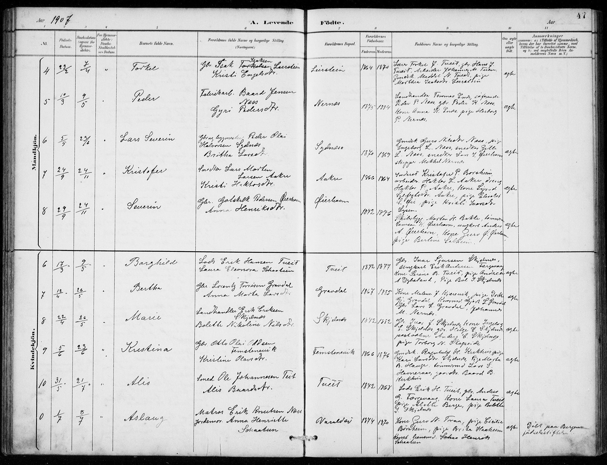 Strandebarm sokneprestembete, AV/SAB-A-78401/H/Hab: Parish register (copy) no. C  1, 1891-1913, p. 47