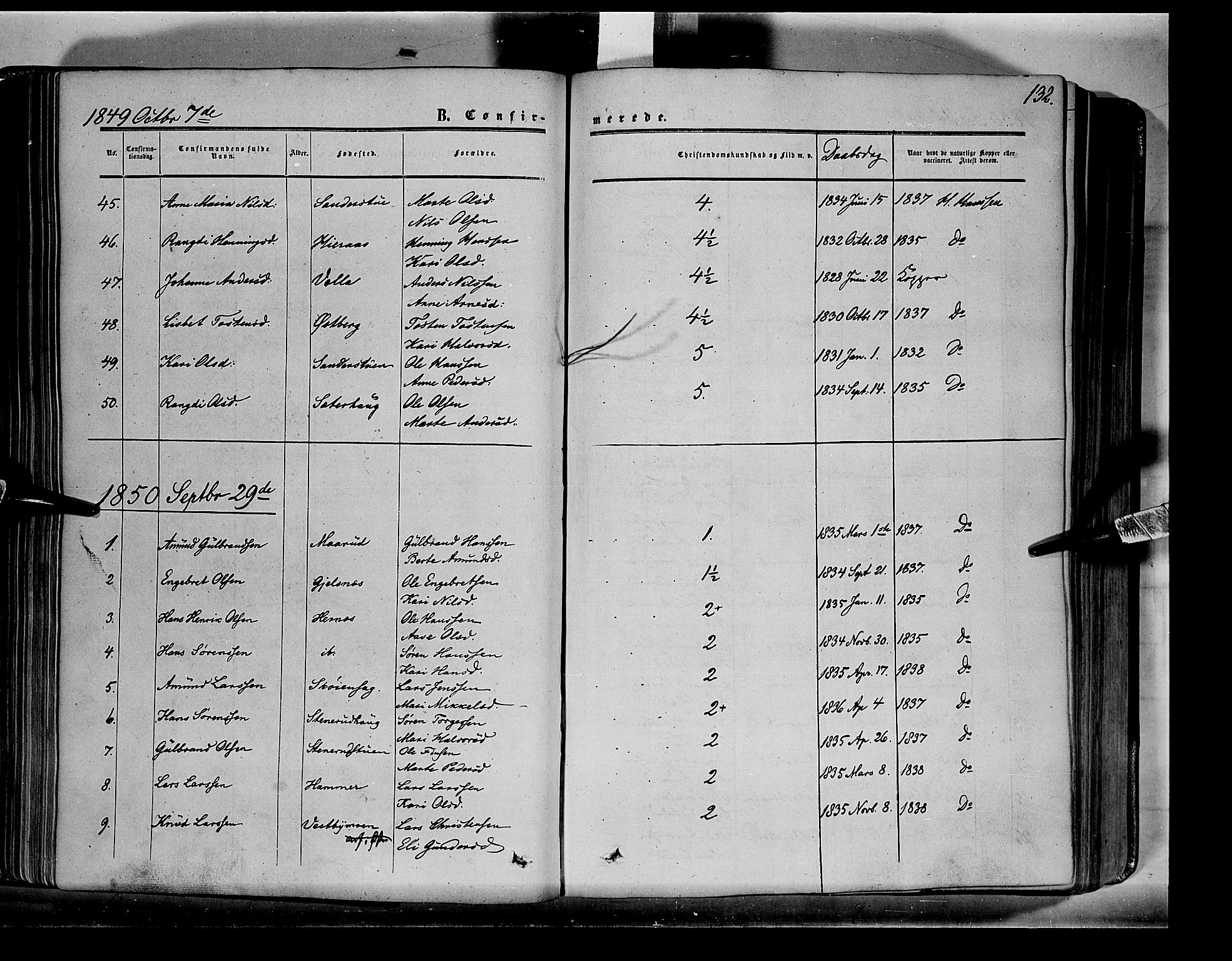 Sør-Odal prestekontor, SAH/PREST-030/H/Ha/Haa/L0001: Parish register (official) no. 1, 1849-1859, p. 132