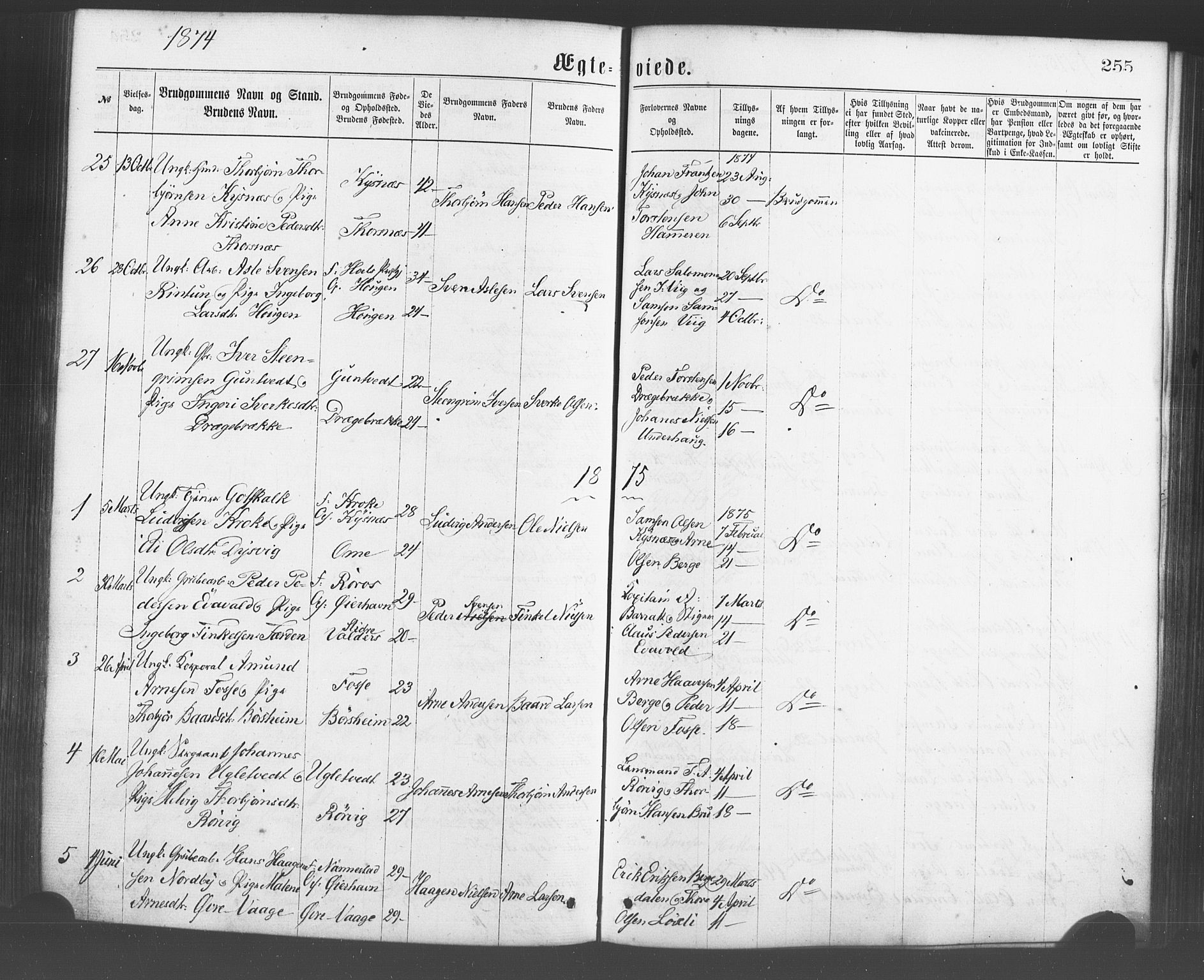 Strandebarm sokneprestembete, SAB/A-78401/H/Haa: Parish register (official) no. A 9, 1872-1886, p. 255