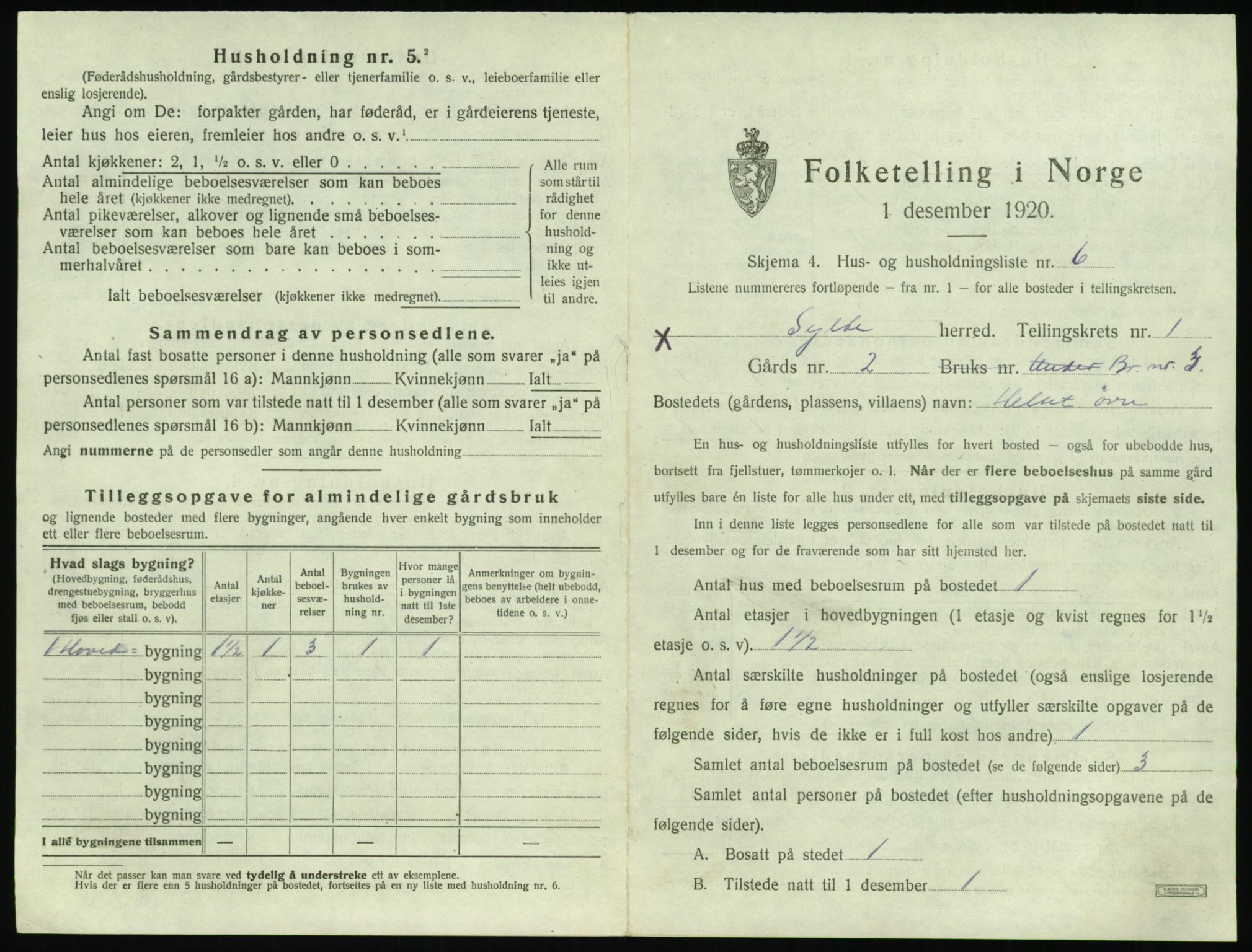 SAT, 1920 census for Sylte, 1920, p. 33