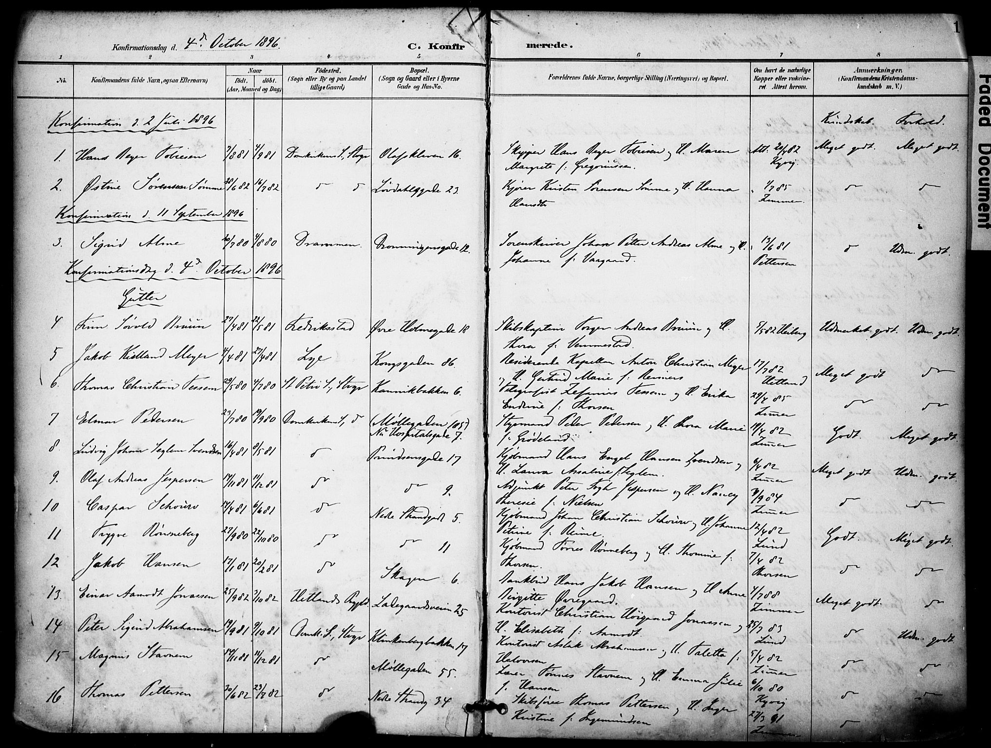 Domkirken sokneprestkontor, SAST/A-101812/001/30/30BA/L0031: Parish register (official) no. A 30, 1896-1916, p. 1