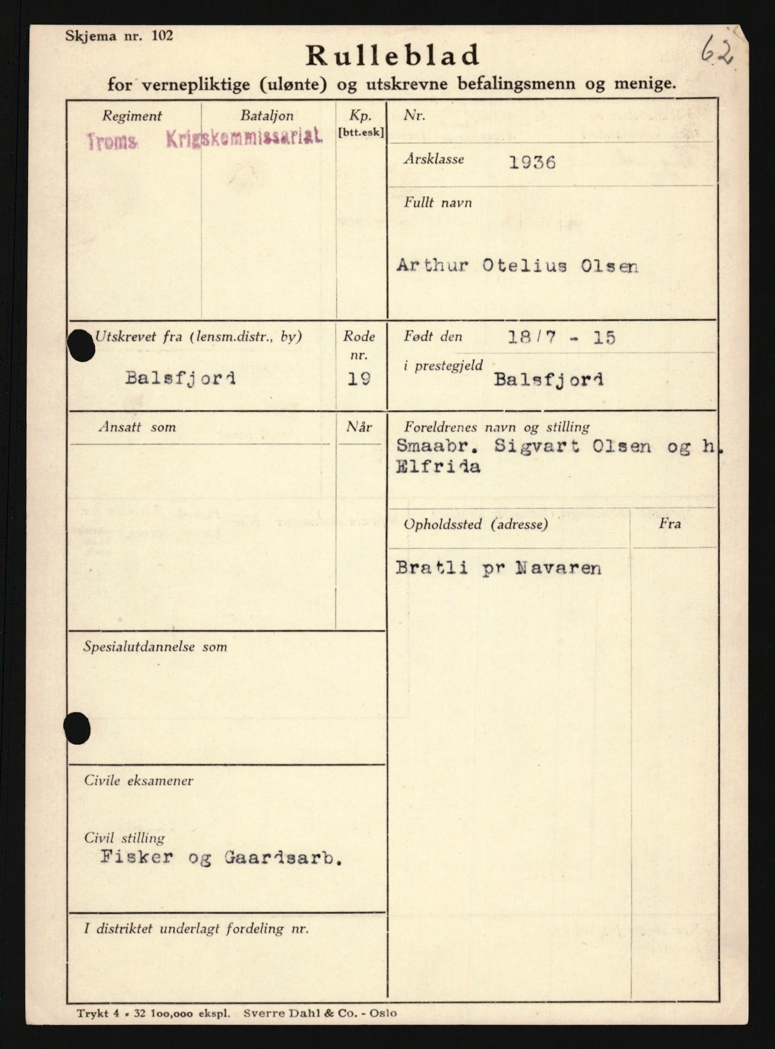 Forsvaret, Troms infanteriregiment nr. 16, AV/RA-RAFA-3146/P/Pa/L0020: Rulleblad for regimentets menige mannskaper, årsklasse 1936, 1936, p. 1007