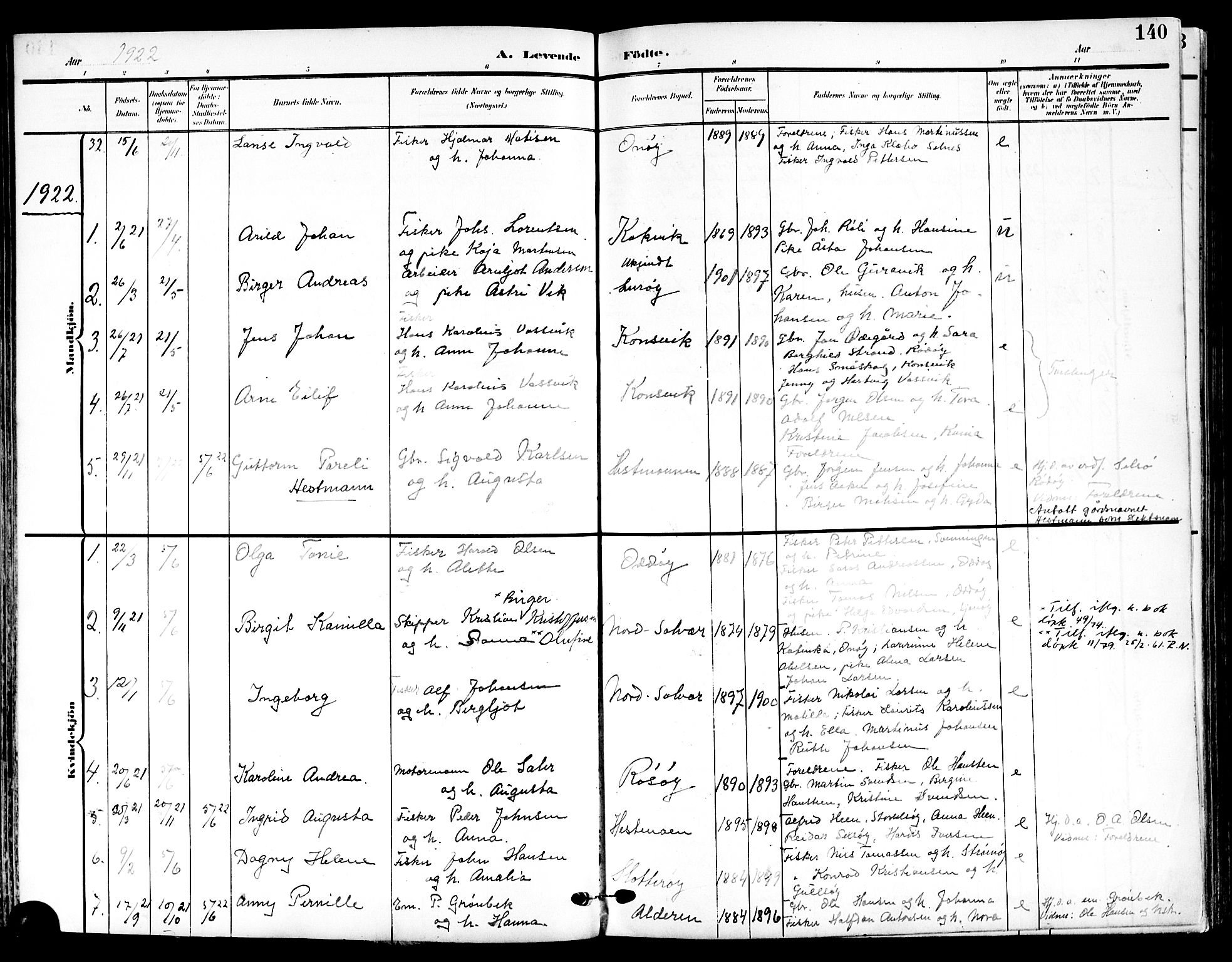 Ministerialprotokoller, klokkerbøker og fødselsregistre - Nordland, AV/SAT-A-1459/839/L0569: Parish register (official) no. 839A06, 1903-1922, p. 140