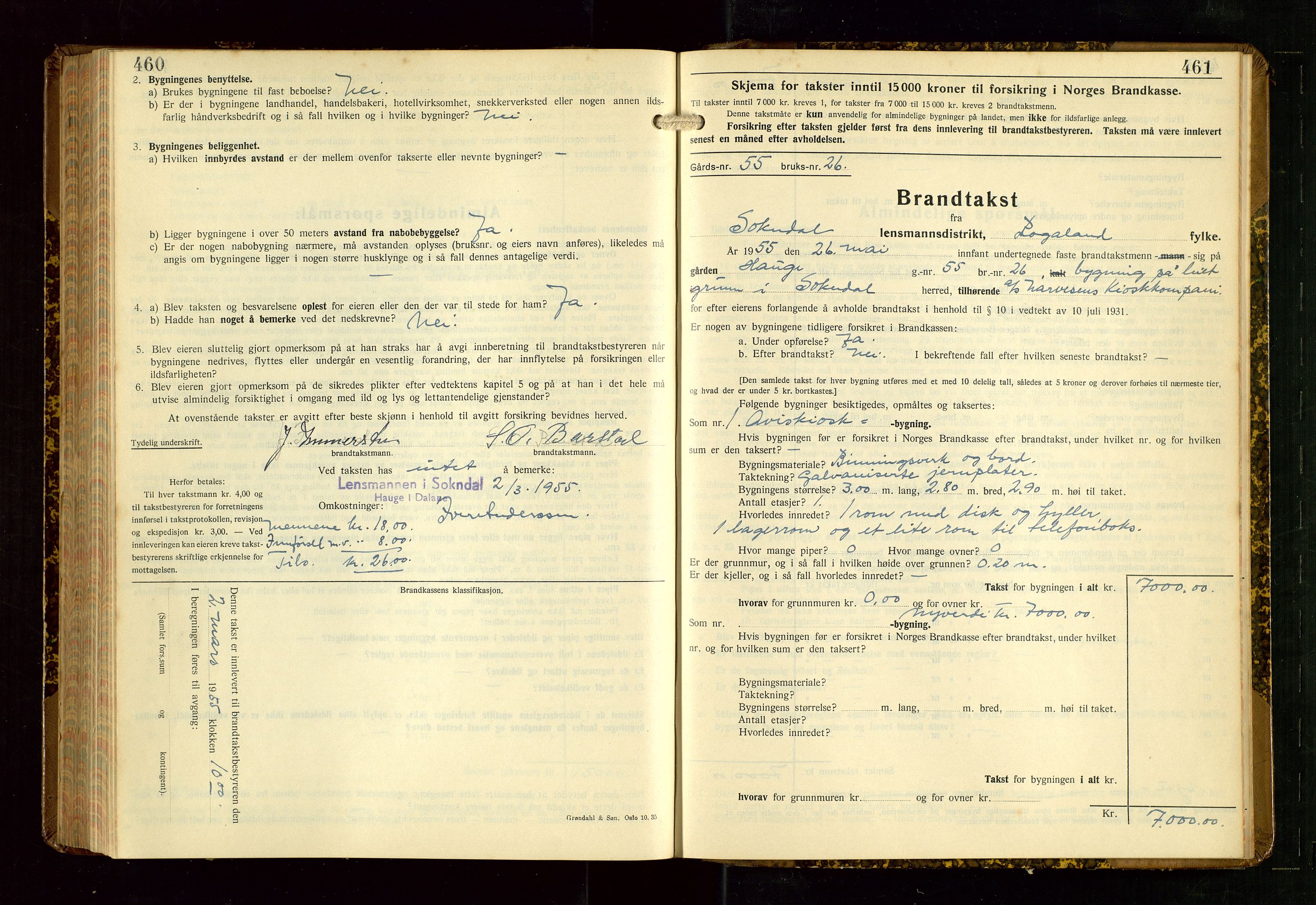 Sokndal lensmannskontor, AV/SAST-A-100417/Gob/L0008: "Brandtakst-Protokoll", 1937-1955, p. 460-461