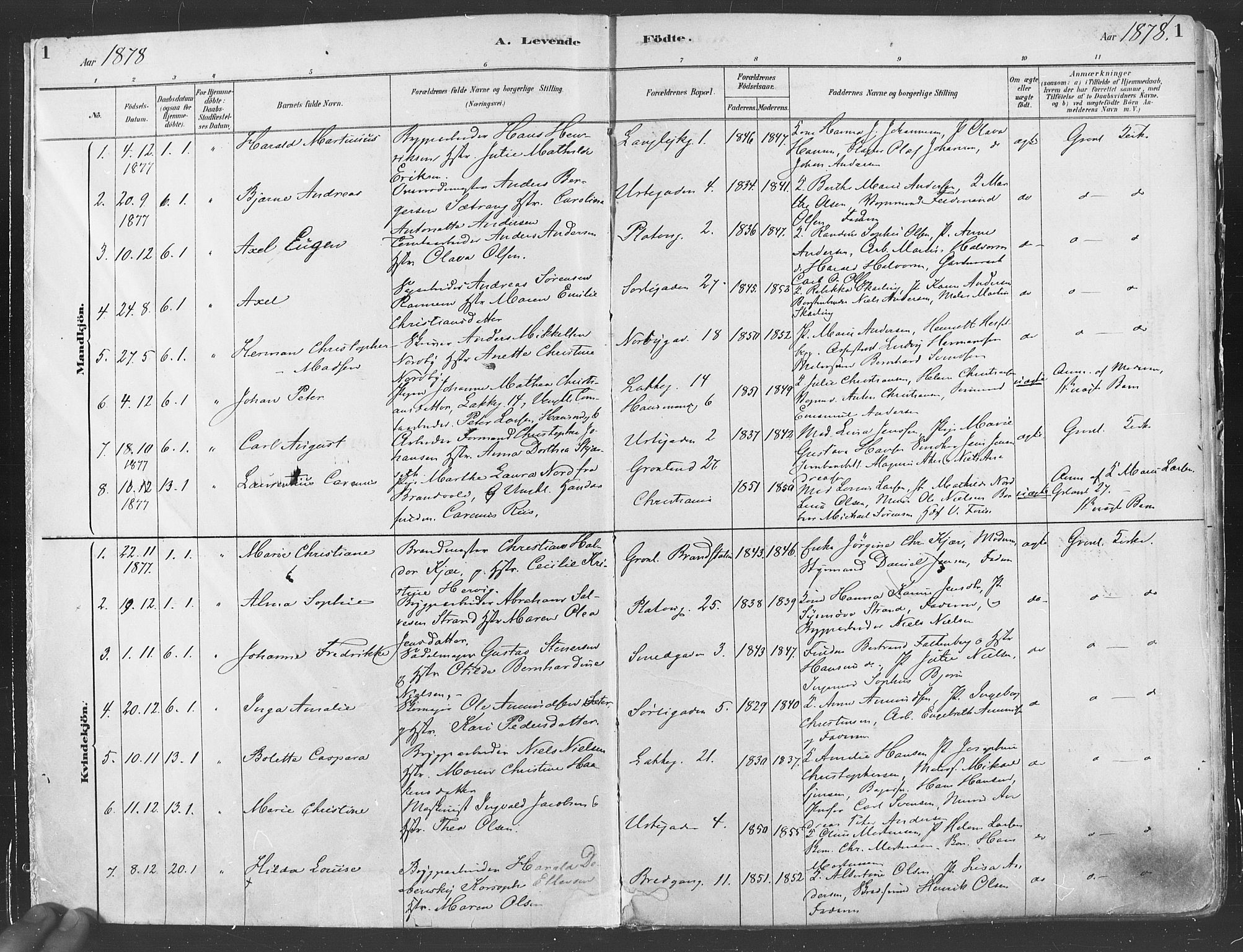 Grønland prestekontor Kirkebøker, SAO/A-10848/F/Fa/L0007: Parish register (official) no. 7, 1878-1888, p. 1