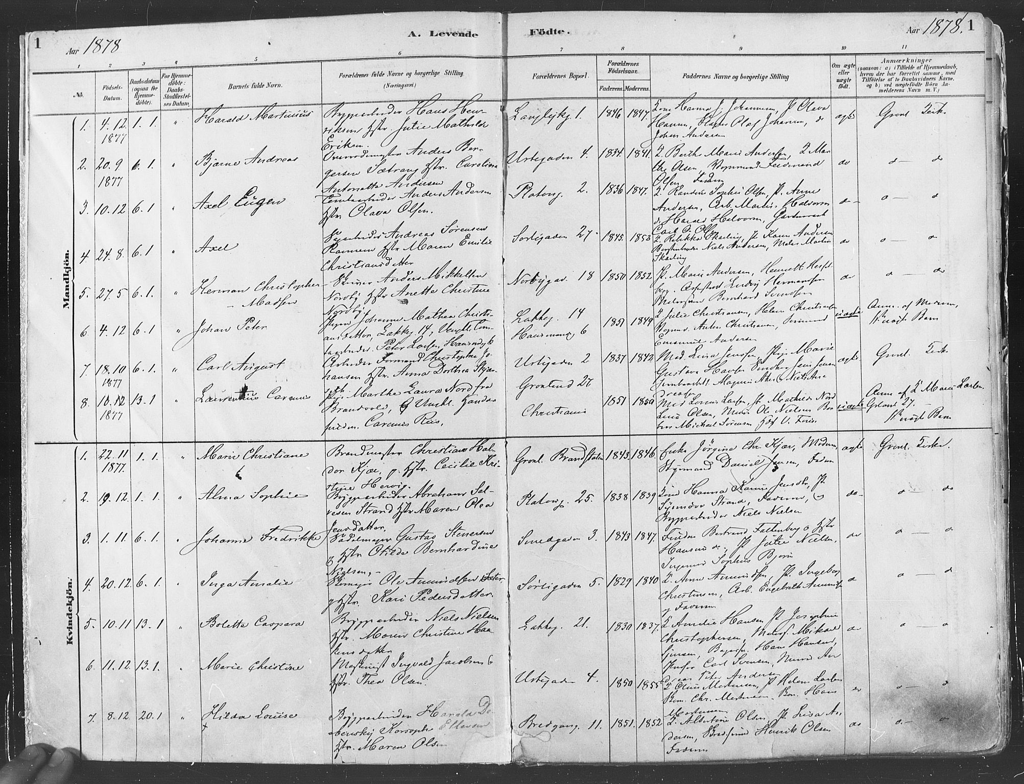 Grønland prestekontor Kirkebøker, AV/SAO-A-10848/F/Fa/L0007: Parish register (official) no. 7, 1878-1888, p. 1