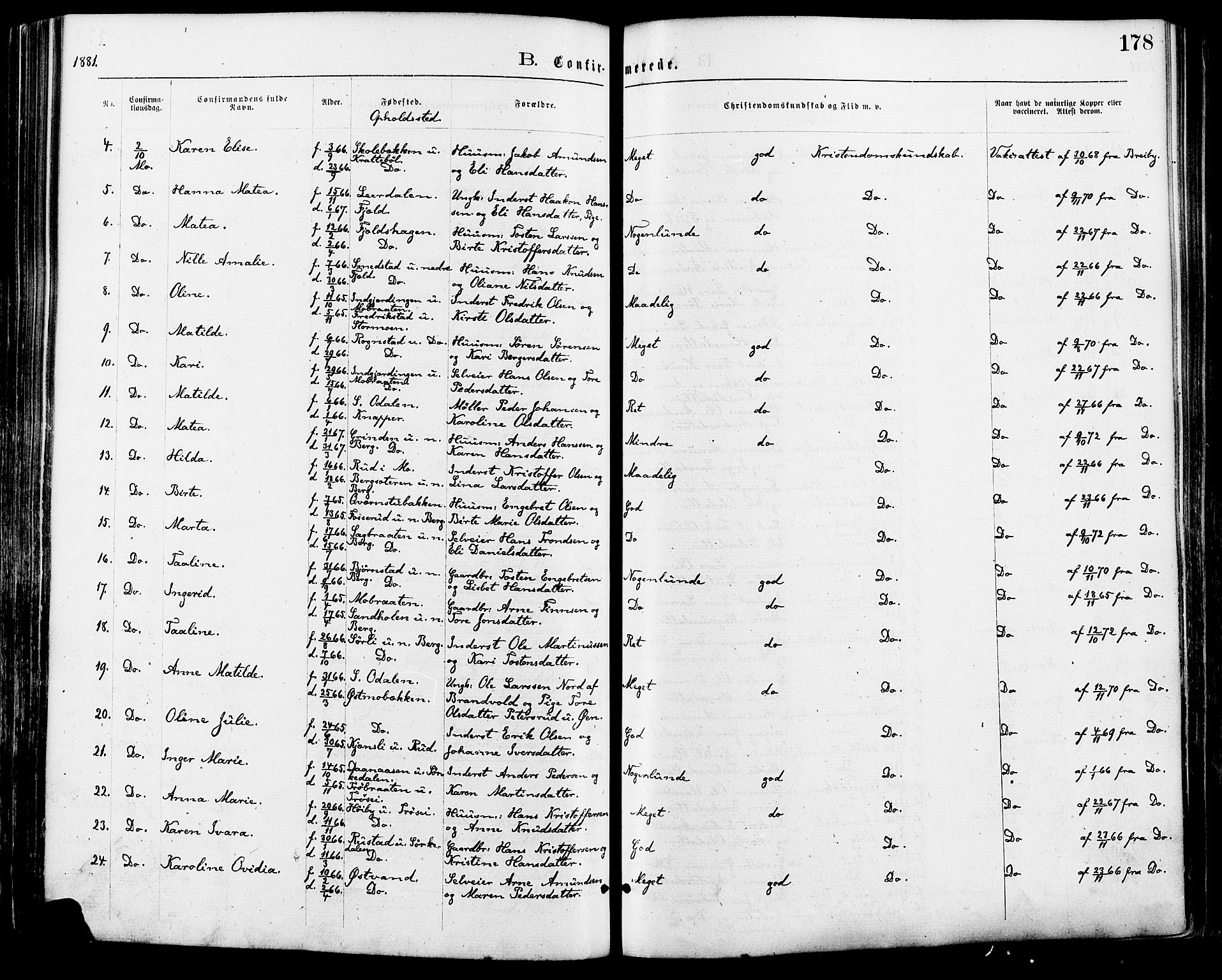 Nord-Odal prestekontor, AV/SAH-PREST-032/H/Ha/Haa/L0005: Parish register (official) no. 5, 1874-1885, p. 178