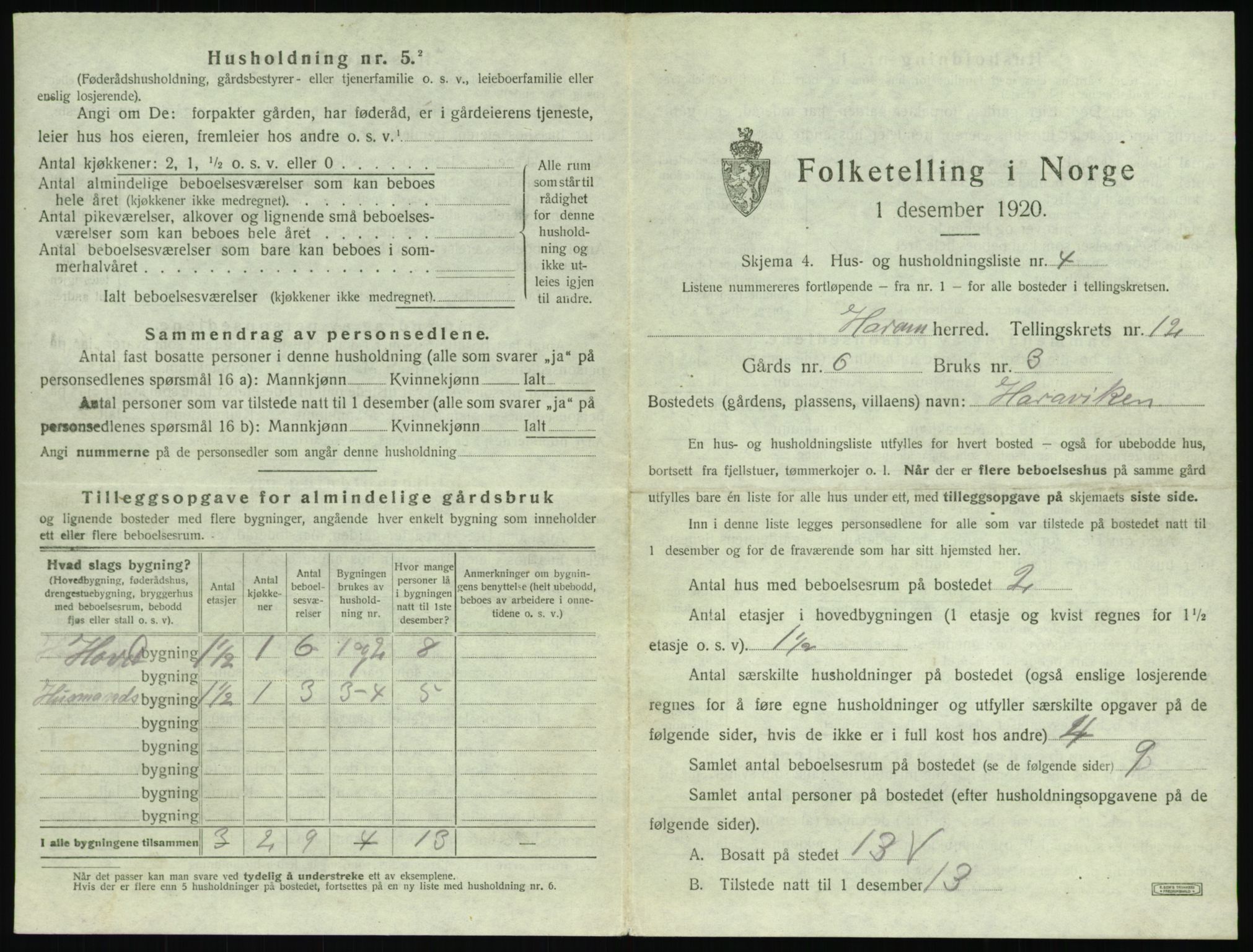 SAT, 1920 census for Haram, 1920, p. 807