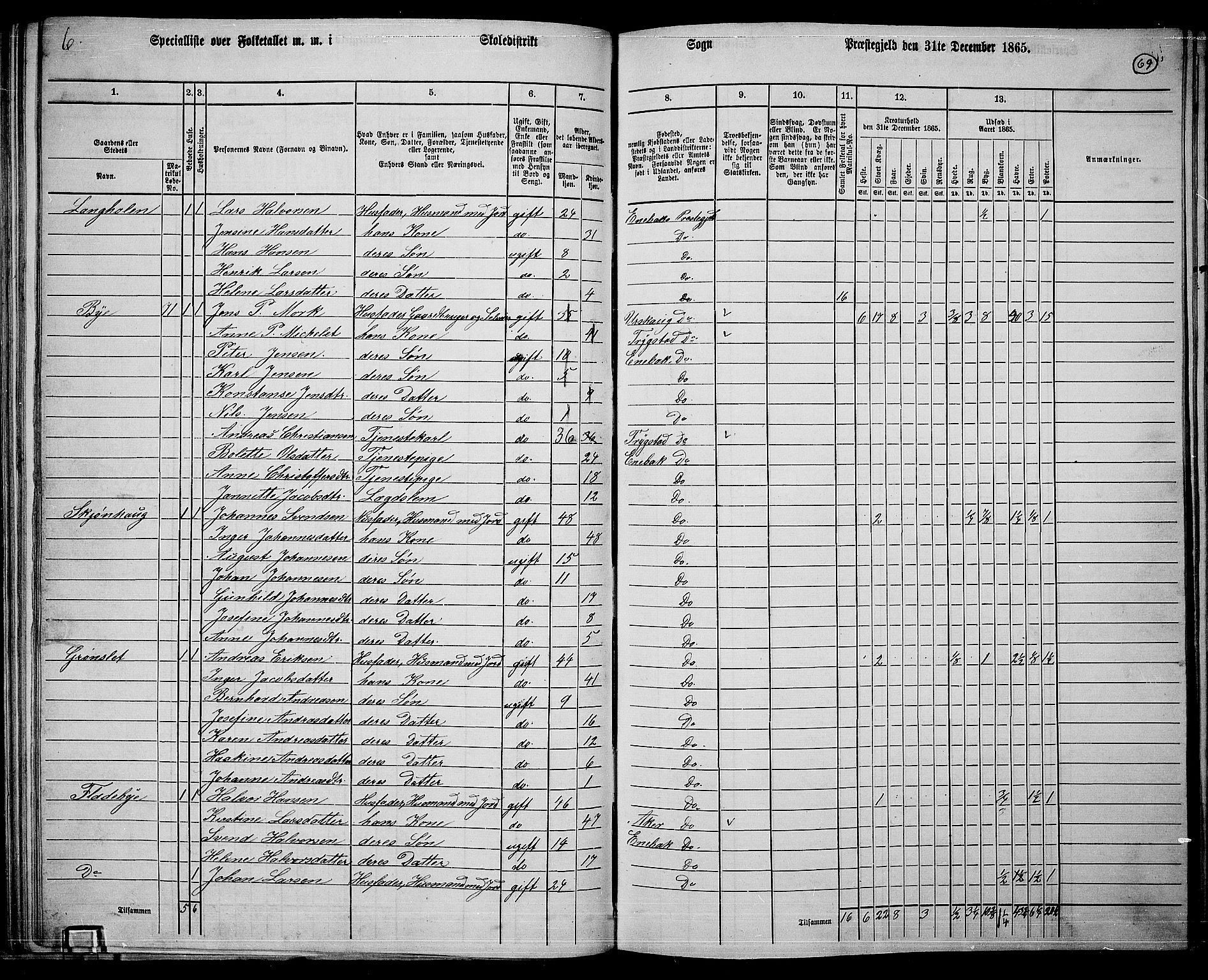 RA, 1865 census for Enebakk, 1865, p. 61