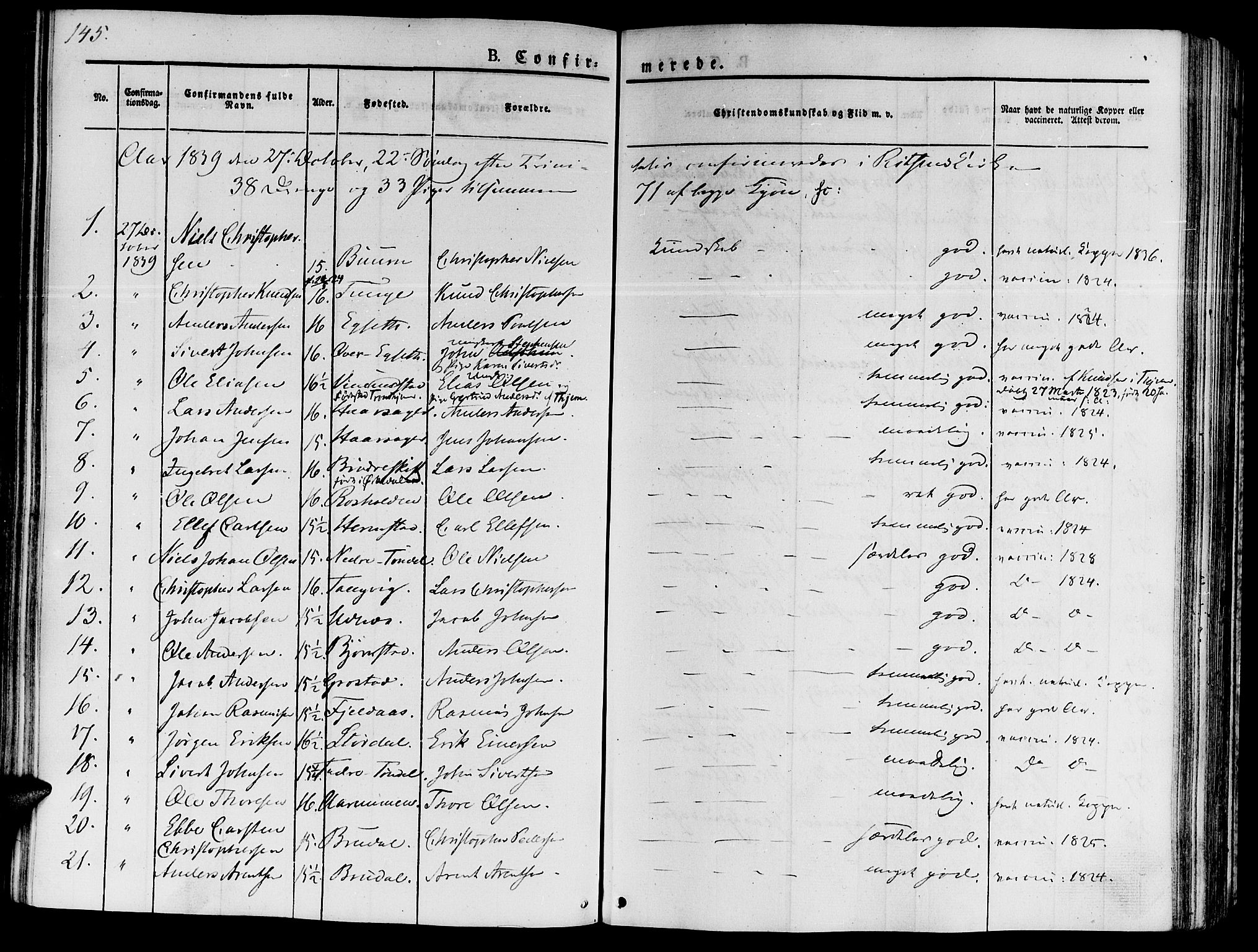 Ministerialprotokoller, klokkerbøker og fødselsregistre - Sør-Trøndelag, SAT/A-1456/646/L0610: Parish register (official) no. 646A08, 1837-1847, p. 145