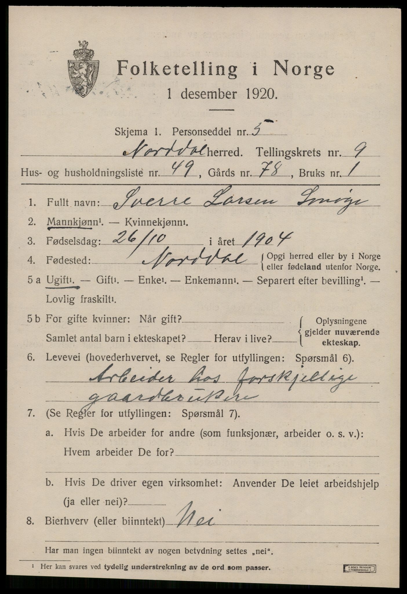 SAT, 1920 census for Norddal, 1920, p. 5367
