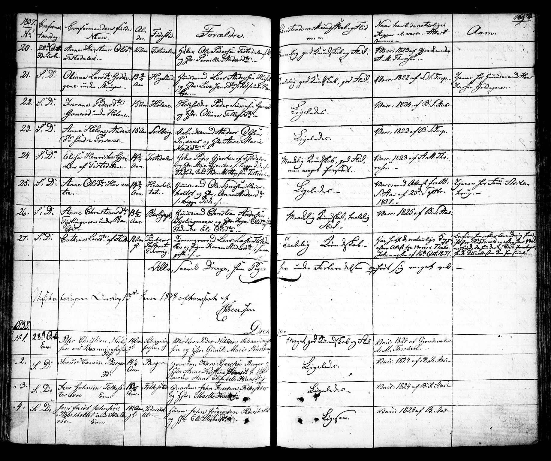 Idd prestekontor Kirkebøker, AV/SAO-A-10911/F/Fc/L0003: Parish register (official) no. III 3, 1832-1847, p. 169