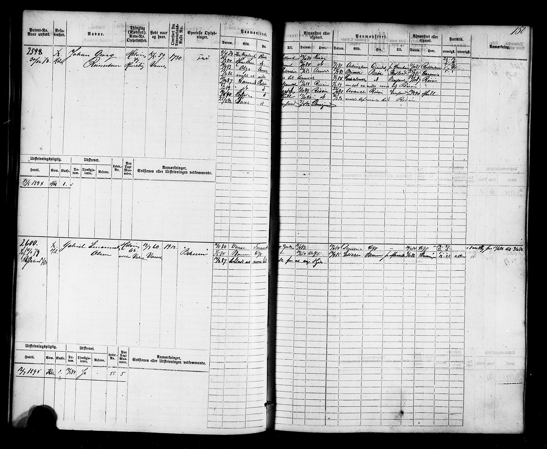 Farsund mønstringskrets, AV/SAK-2031-0017/F/Fb/L0018: Hovedrulle nr 2301-3066, Z-10, 1875-1914, p. 152