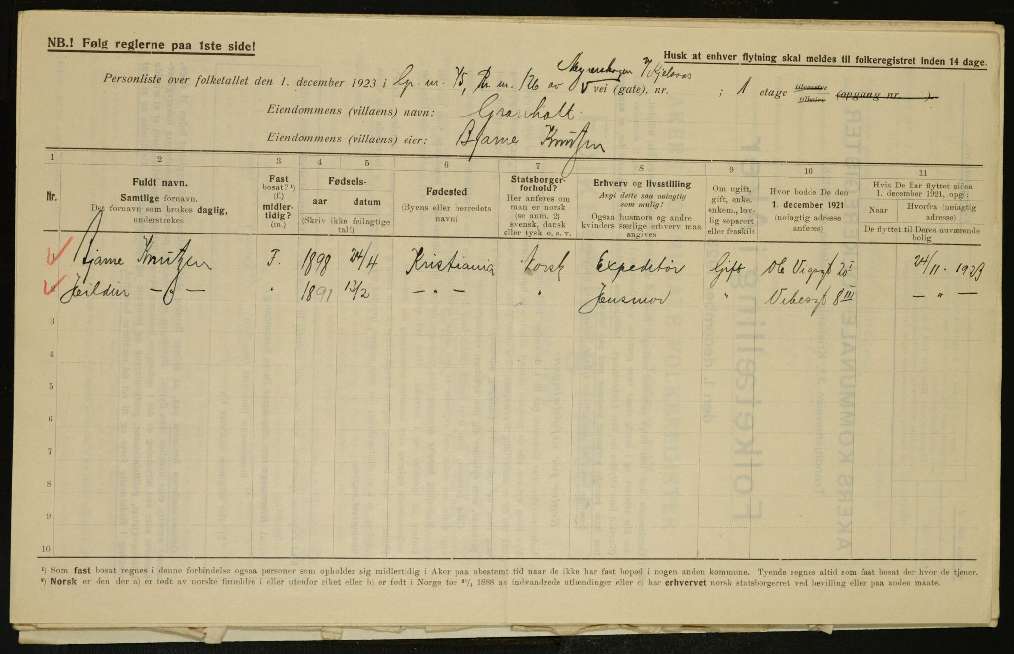 , Municipal Census 1923 for Aker, 1923, p. 7419