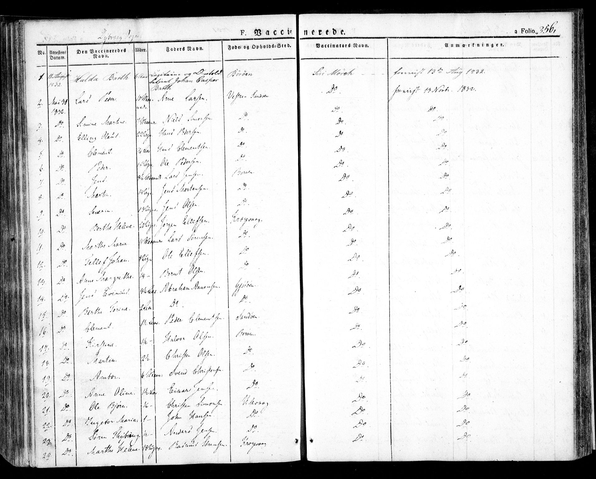 Dypvåg sokneprestkontor, SAK/1111-0007/F/Fa/Faa/L0004: Parish register (official) no. A 4, 1824-1840, p. 356