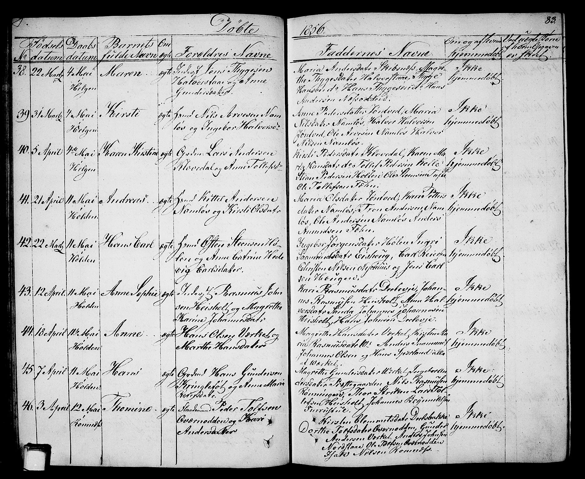 Holla kirkebøker, AV/SAKO-A-272/G/Ga/L0003: Parish register (copy) no. I 3, 1849-1866, p. 83