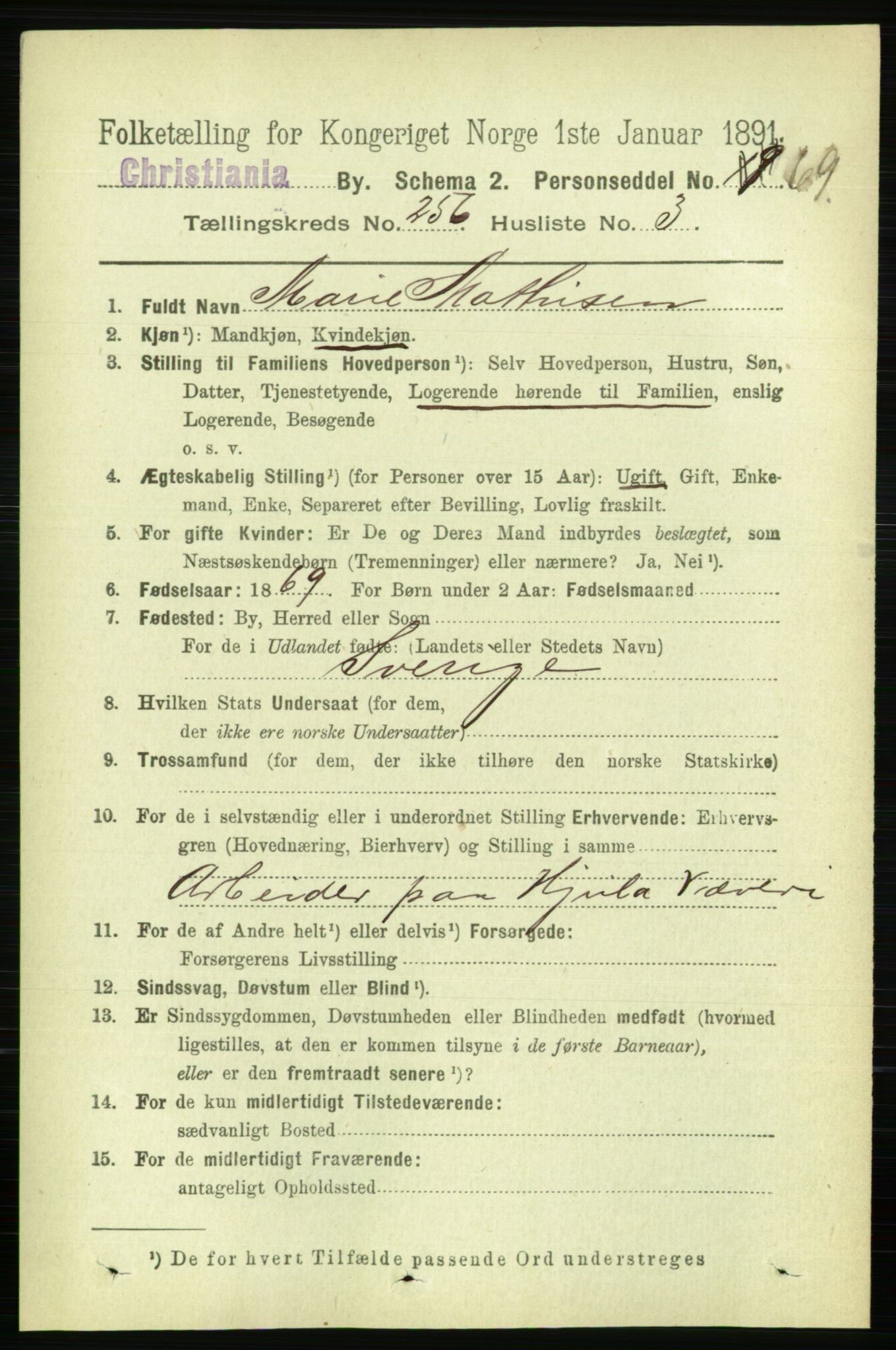 RA, 1891 census for 0301 Kristiania, 1891, p. 155844