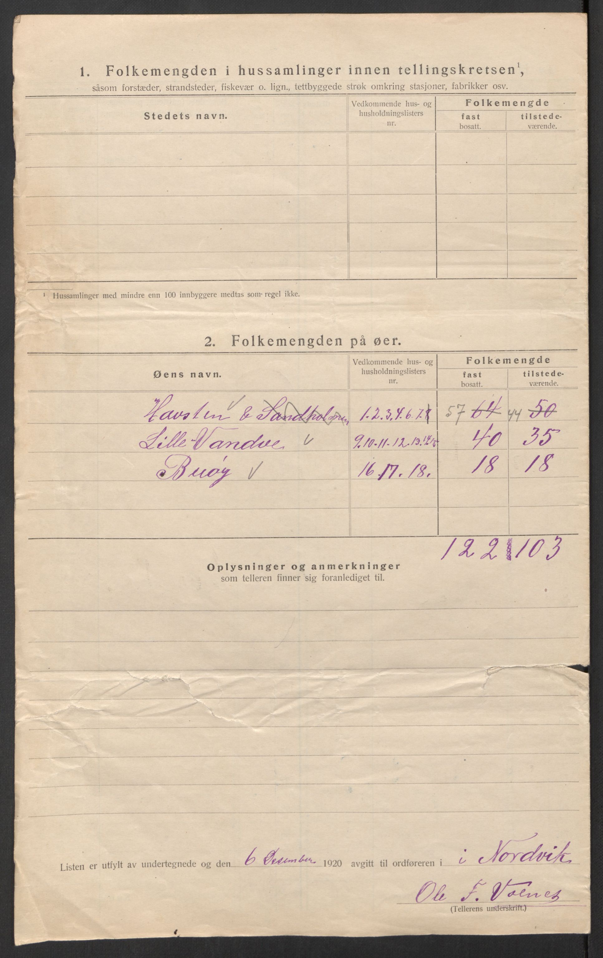 SAT, 1920 census for Nordvik, 1920, p. 11