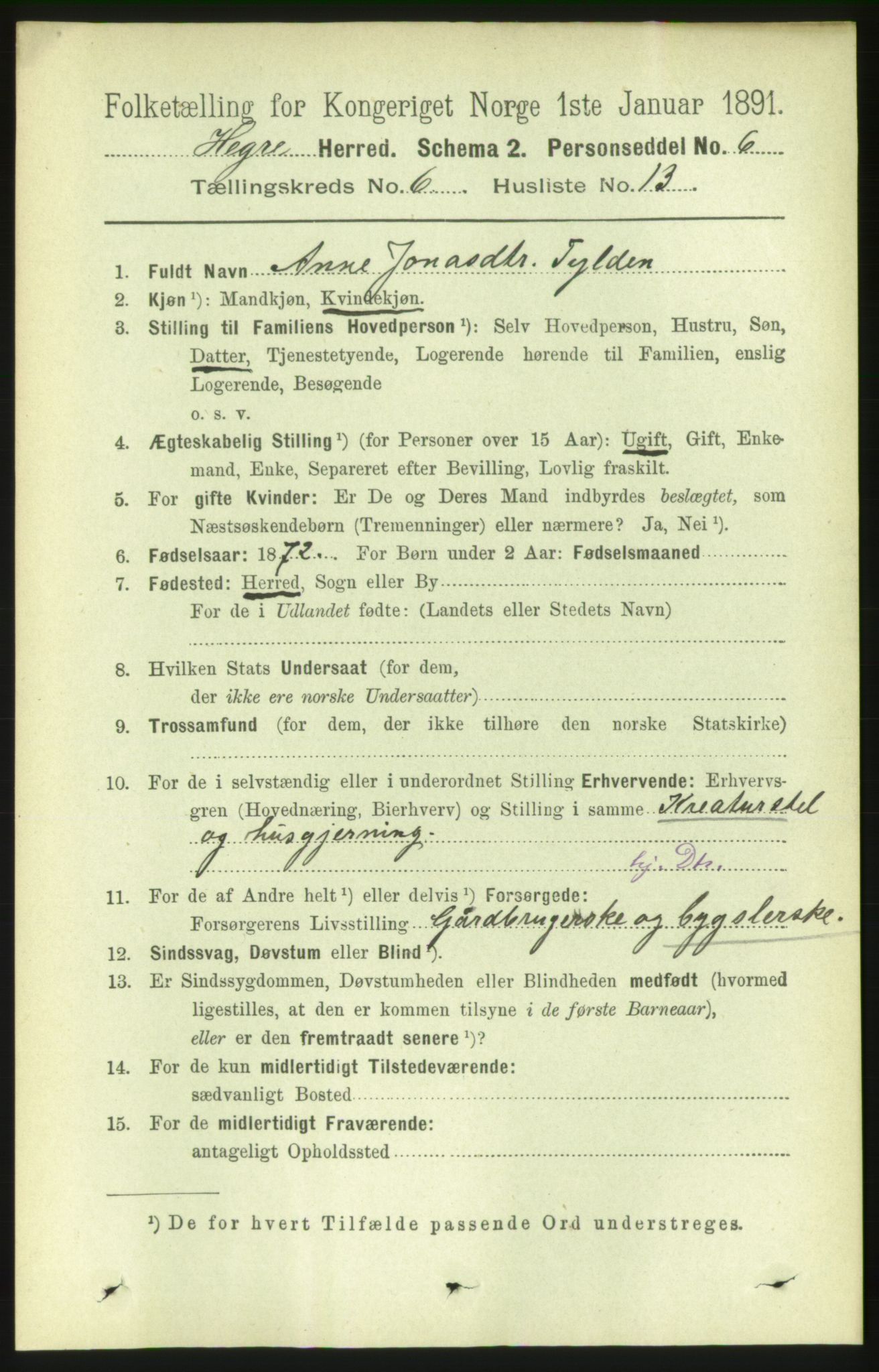 RA, 1891 census for 1712 Hegra, 1891, p. 2424