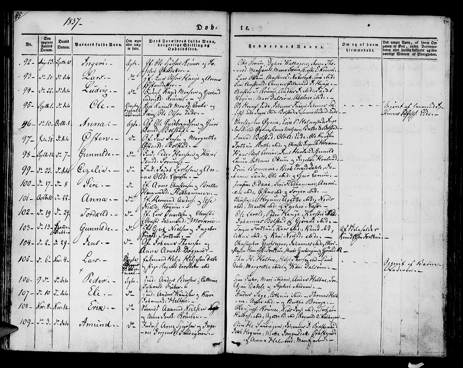 Luster sokneprestembete, AV/SAB-A-81101/H/Haa/Haaa/L0005: Parish register (official) no. A 5, 1831-1841, p. 45