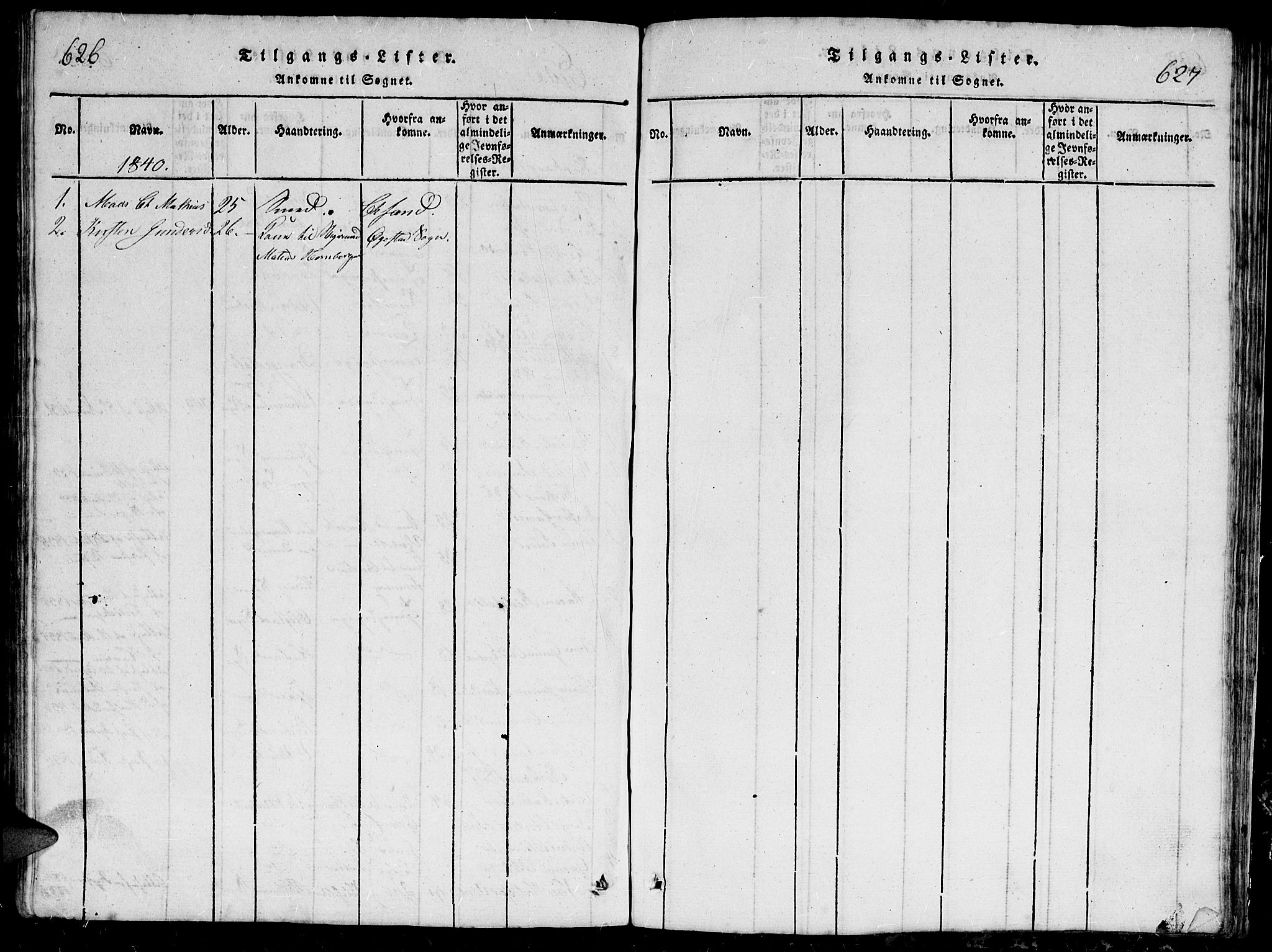 Hommedal sokneprestkontor, SAK/1111-0023/F/Fb/Fbb/L0003: Parish register (copy) no. B 3 /2, 1816-1850, p. 626-627