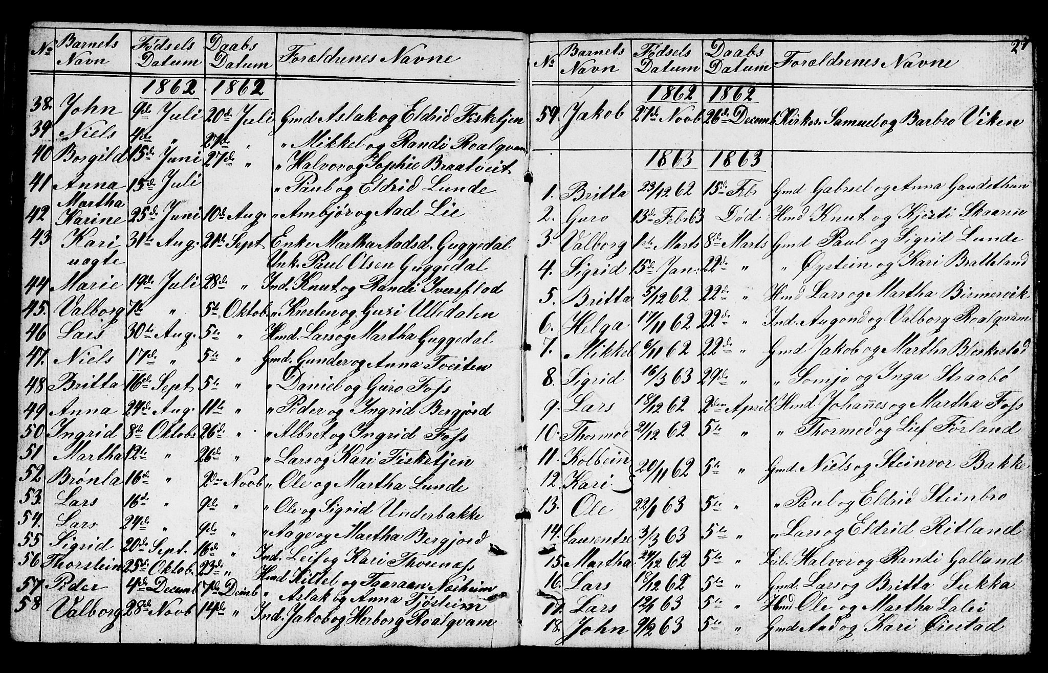 Suldal sokneprestkontor, AV/SAST-A-101845/01/V/L0003: Parish register (copy) no. B 3, 1848-1866, p. 27