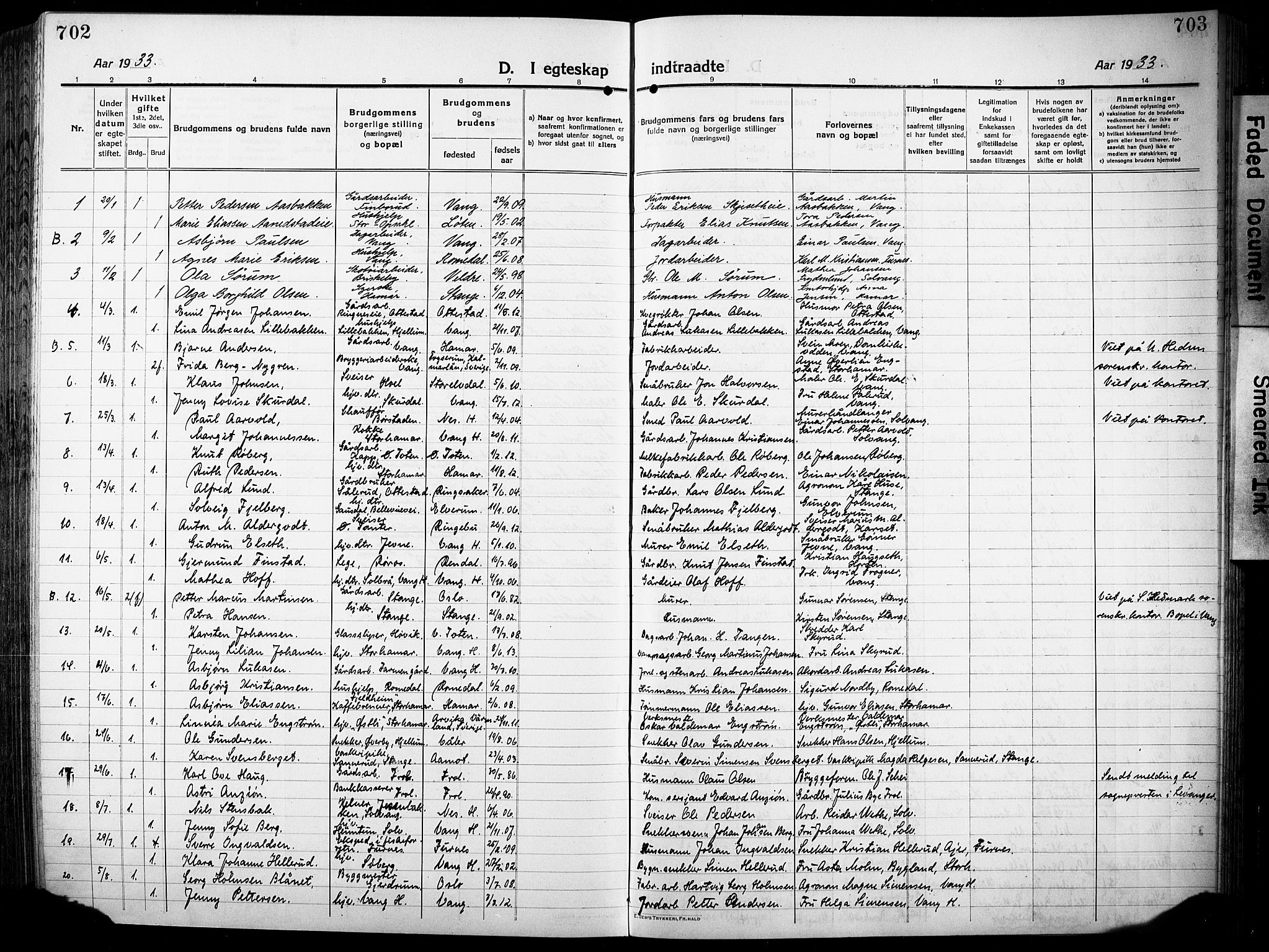 Vang prestekontor, Hedmark, AV/SAH-PREST-008/H/Ha/Hab/L0015: Parish register (copy) no. 15, 1915-1933, p. 702-703