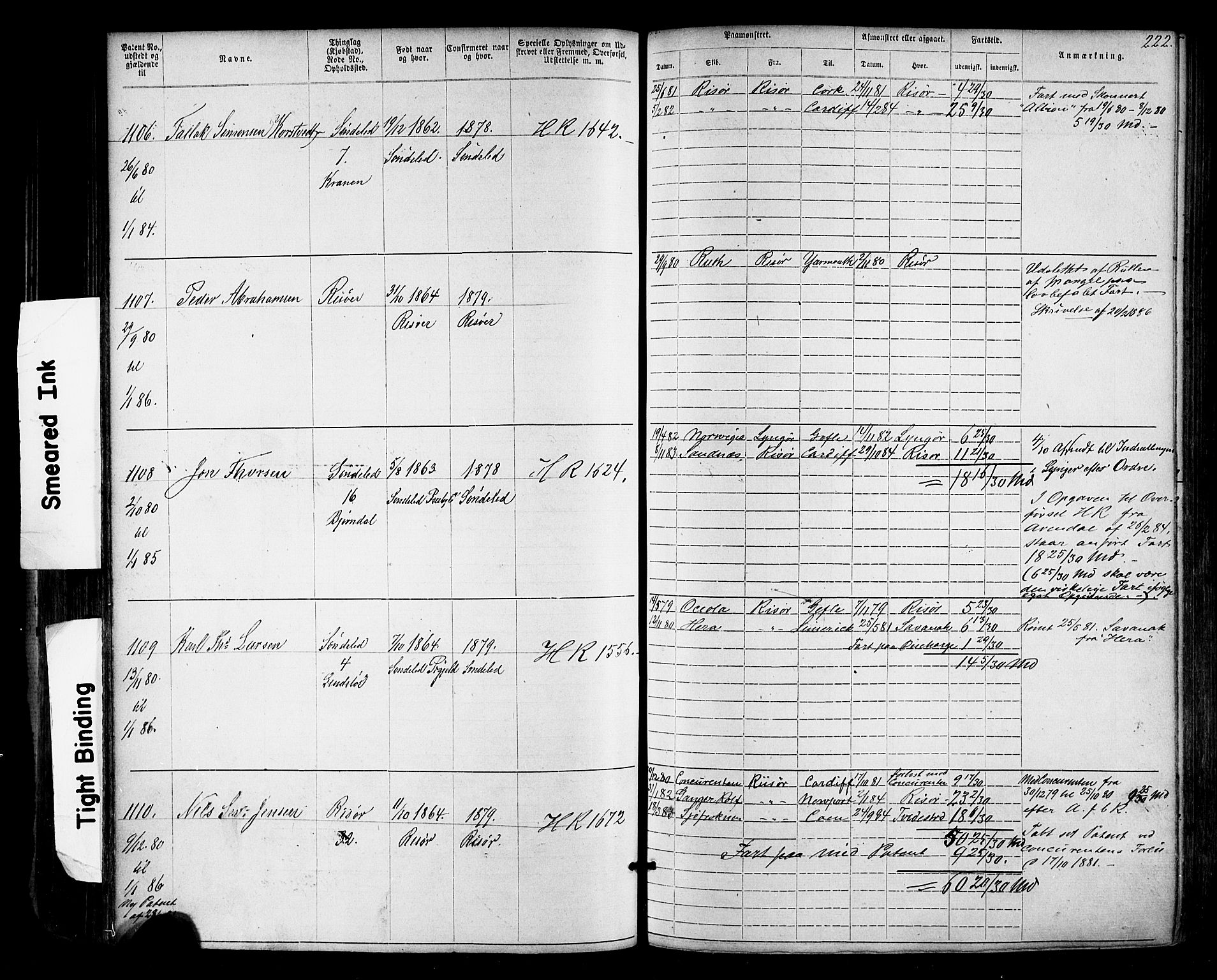 Risør mønstringskrets, SAK/2031-0010/F/Fa/L0003: Annotasjonsrulle nr 1-1913 med register, T-7, 1863-1899, p. 159